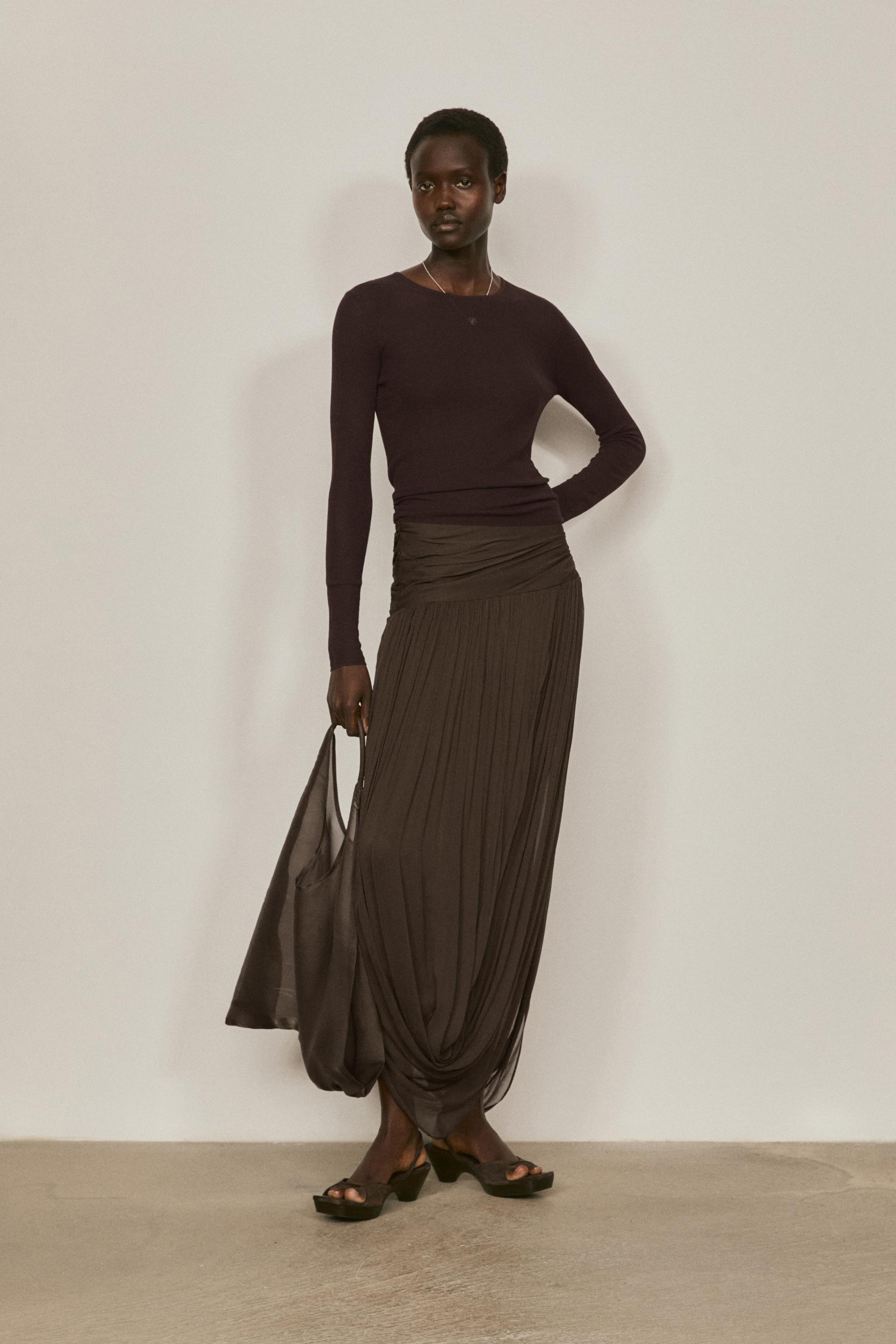 Transparent silk blend top with long sleeves - LIMITED EDITION — BROWN