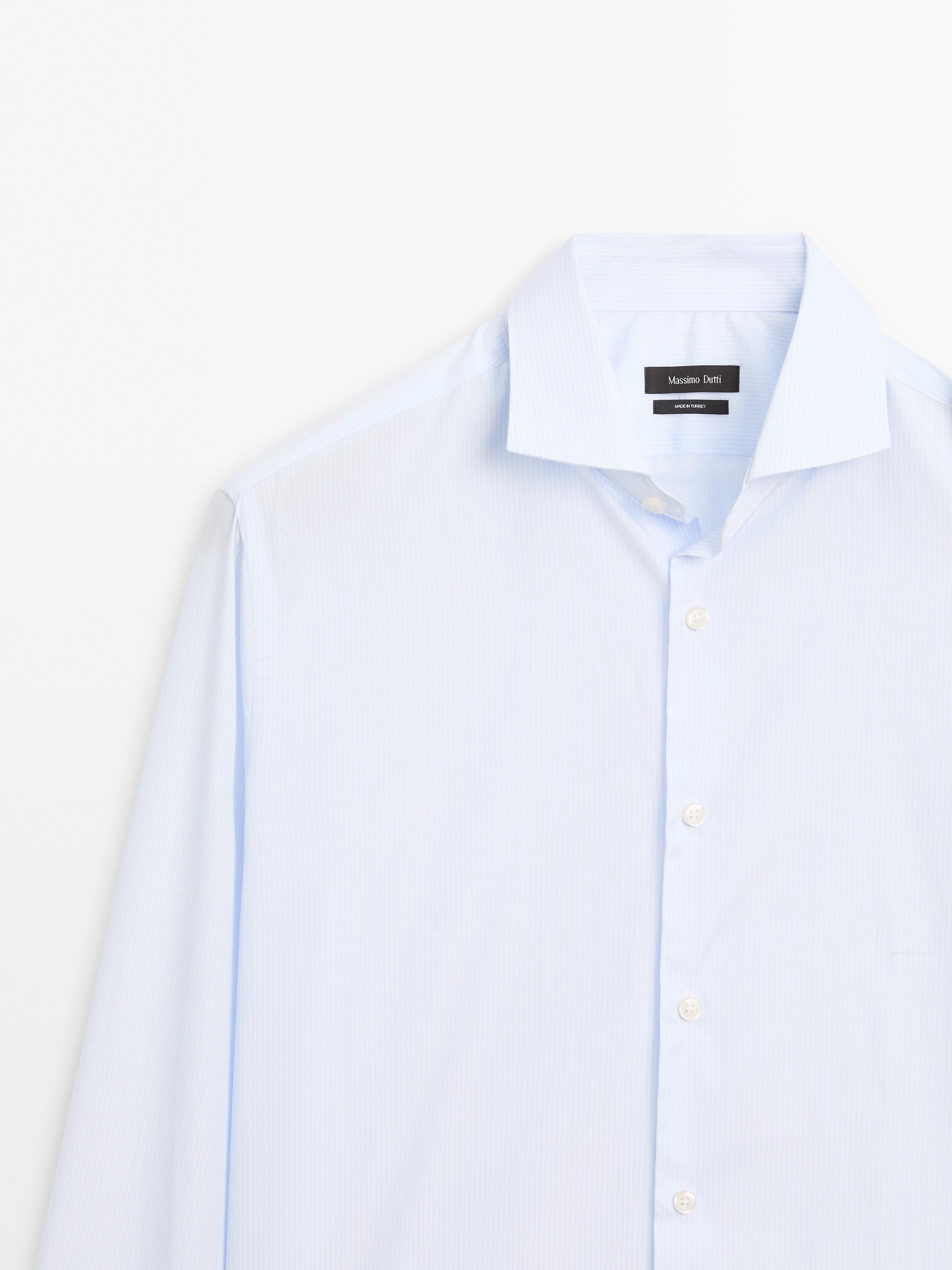 Slim fit 100% katoenen overhemd met strepen