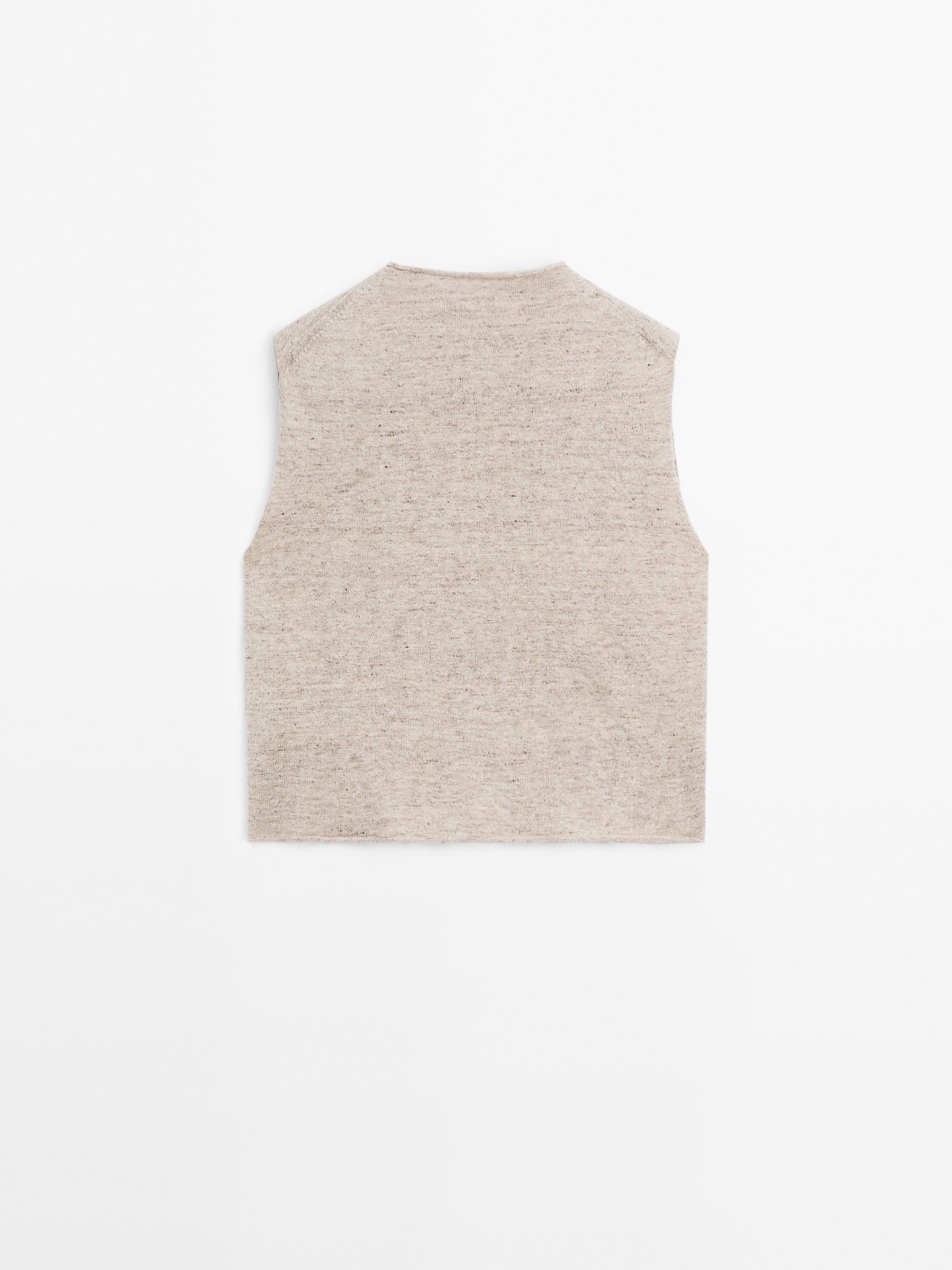 Melange linen blend knit vest