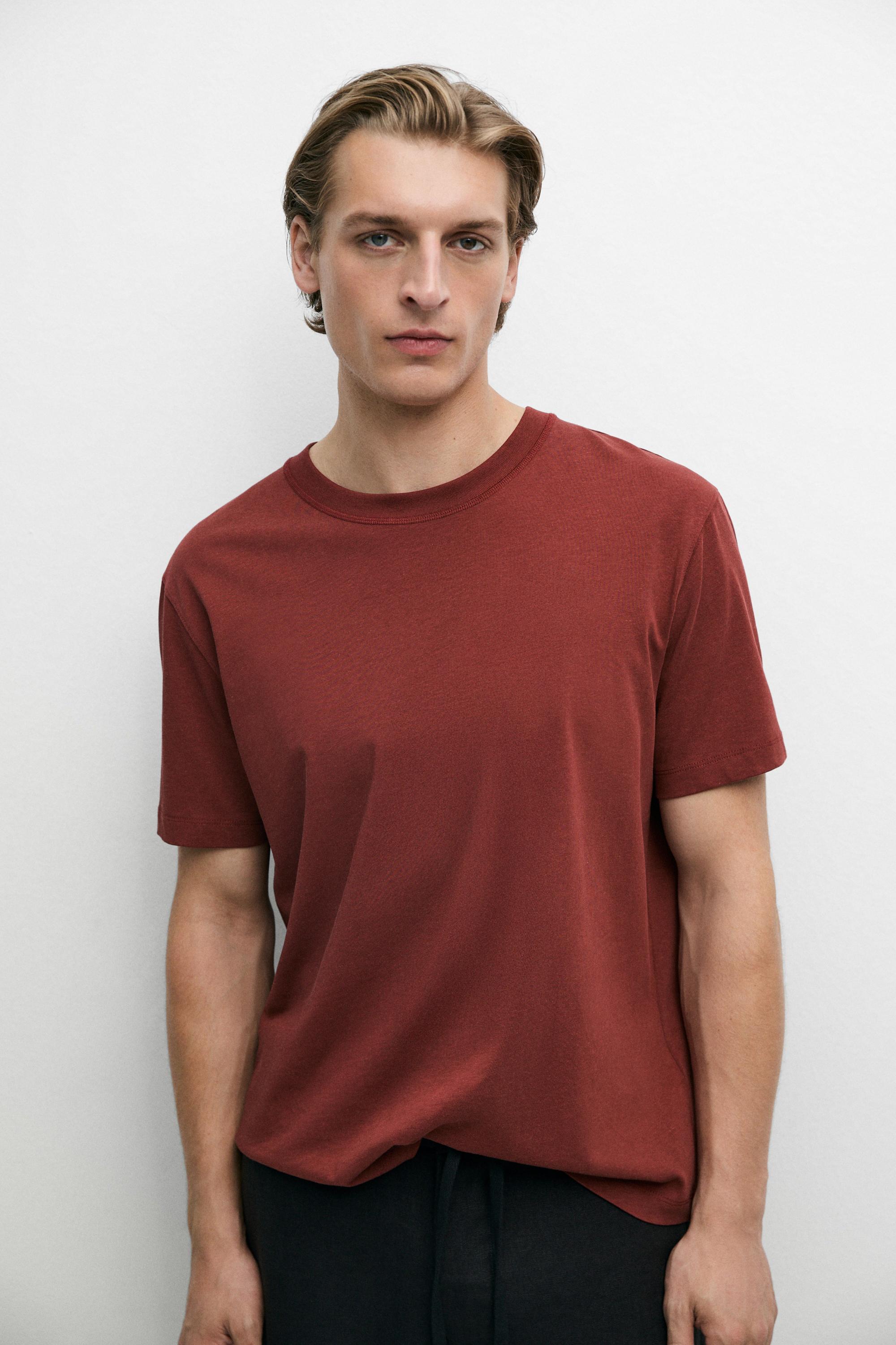 Short sleeve cotton blend T-shirt — MAROON
