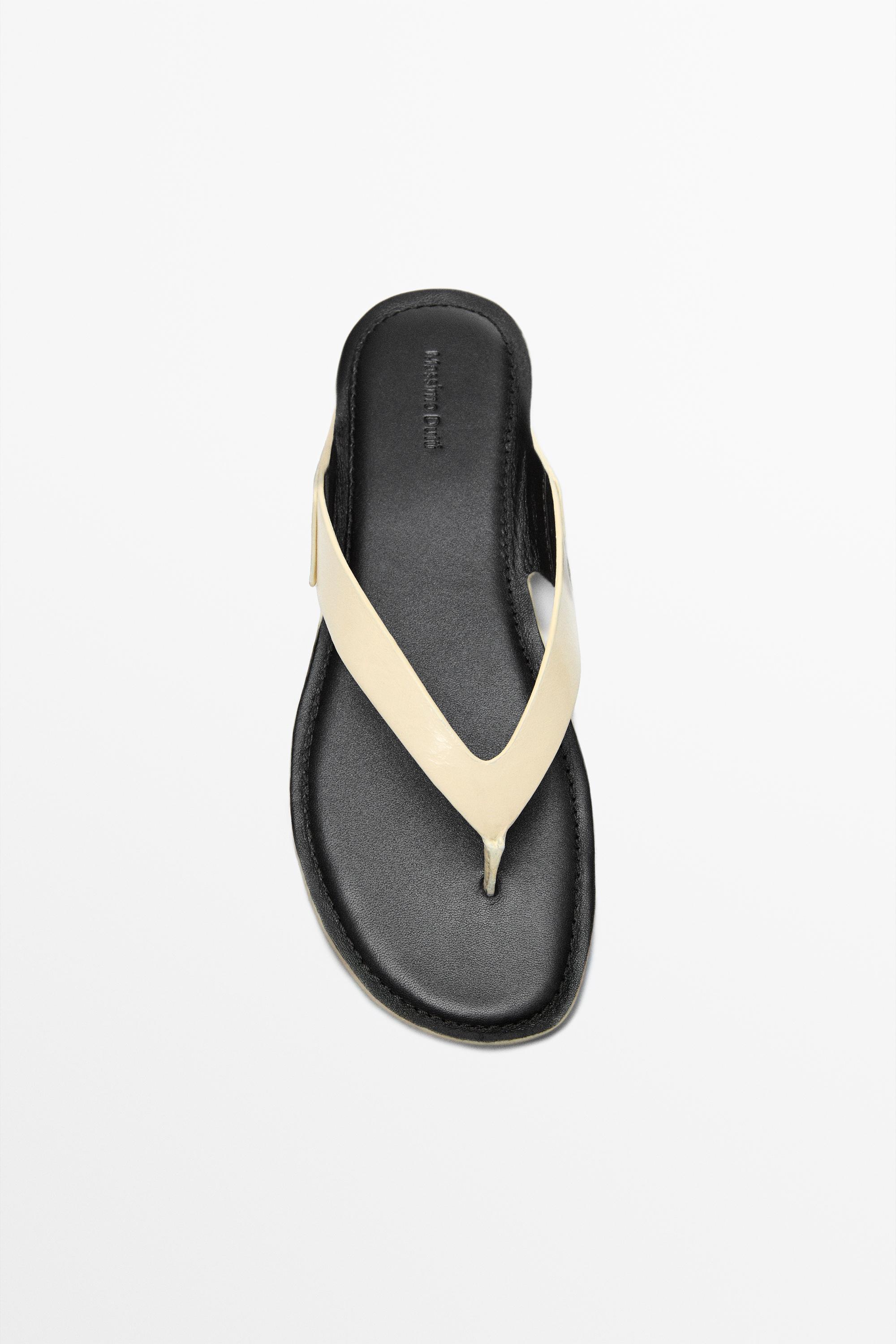 Flat leather sandals — CREAM