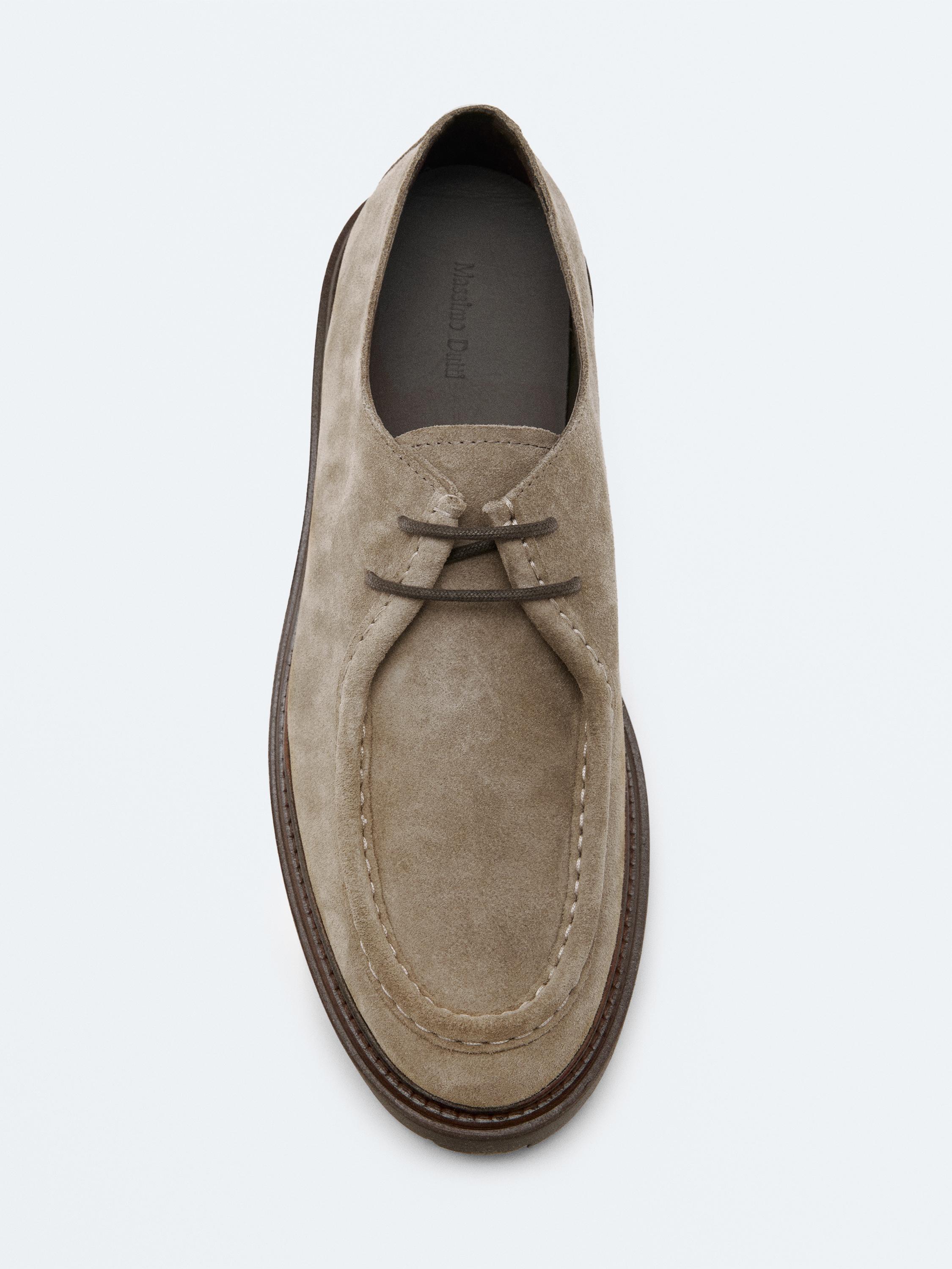 Moc toe split suede shoes — TAUPE
