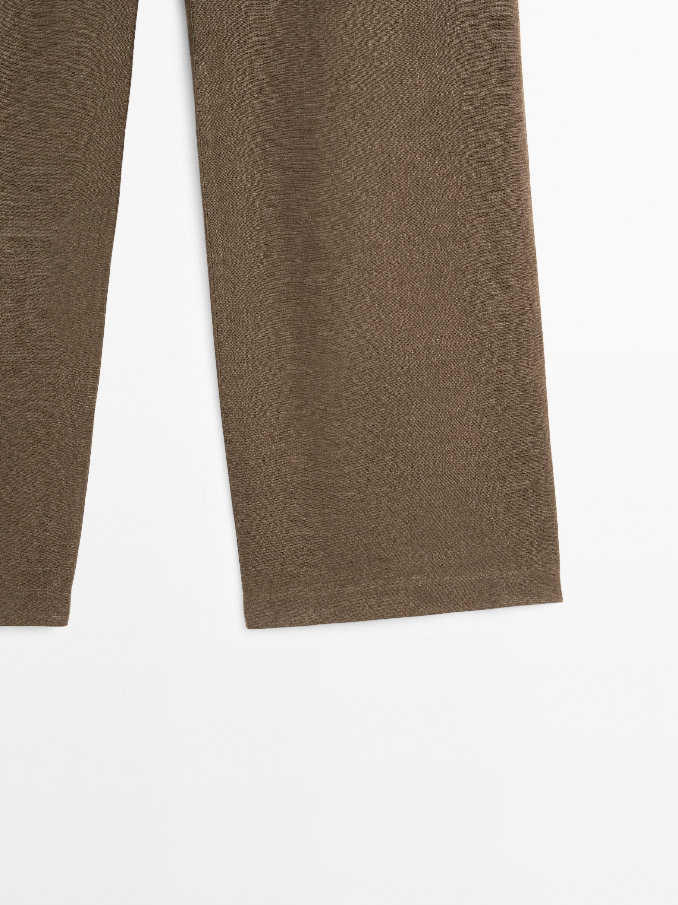 Pantalón recto bolsillos 100% lino