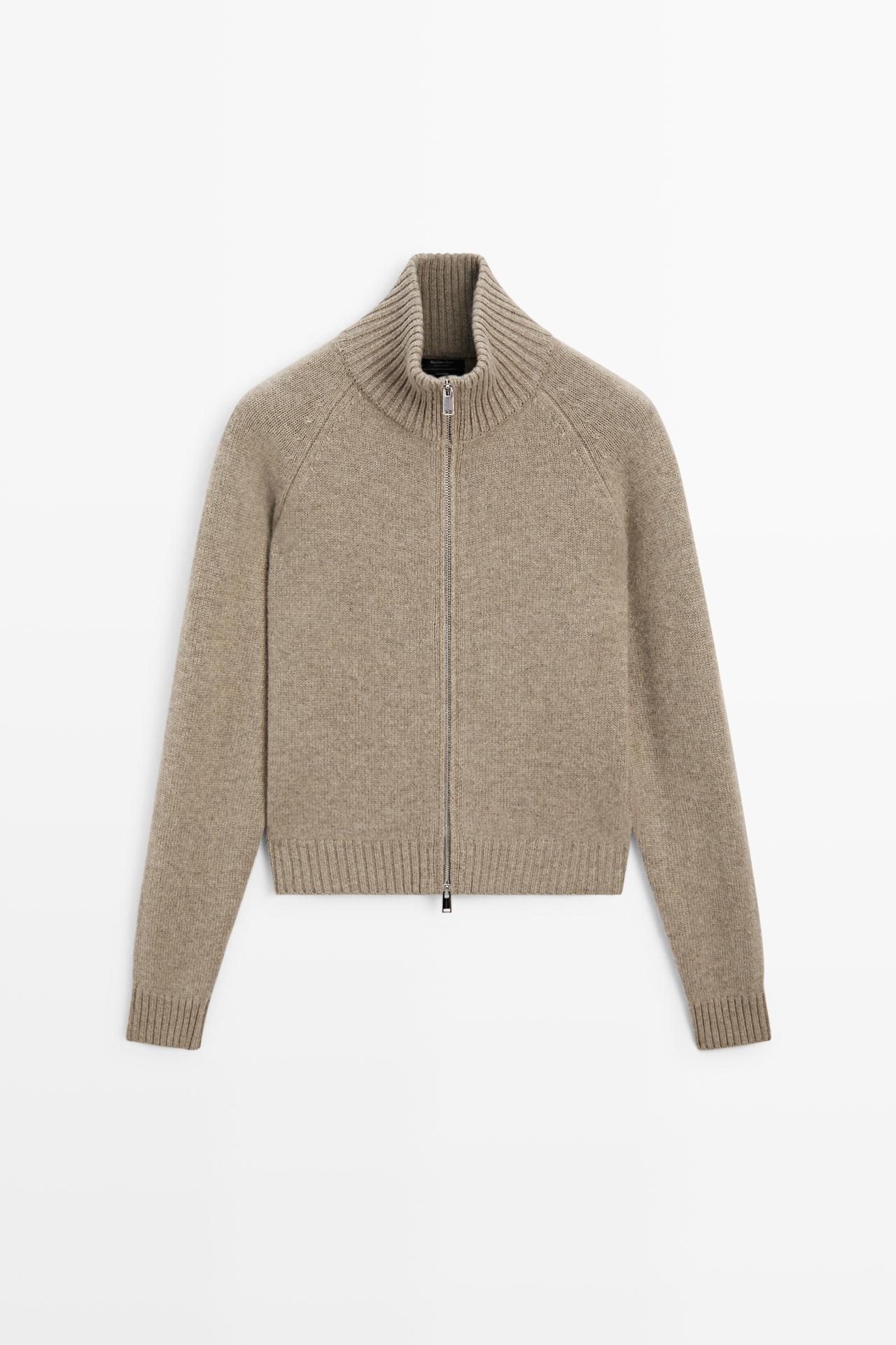 100% cashmere zip knit cardigan — TAUPE GREY