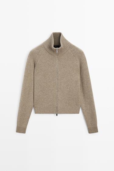 100% cashmere zip knit cardigan — TAUPE GREY 2