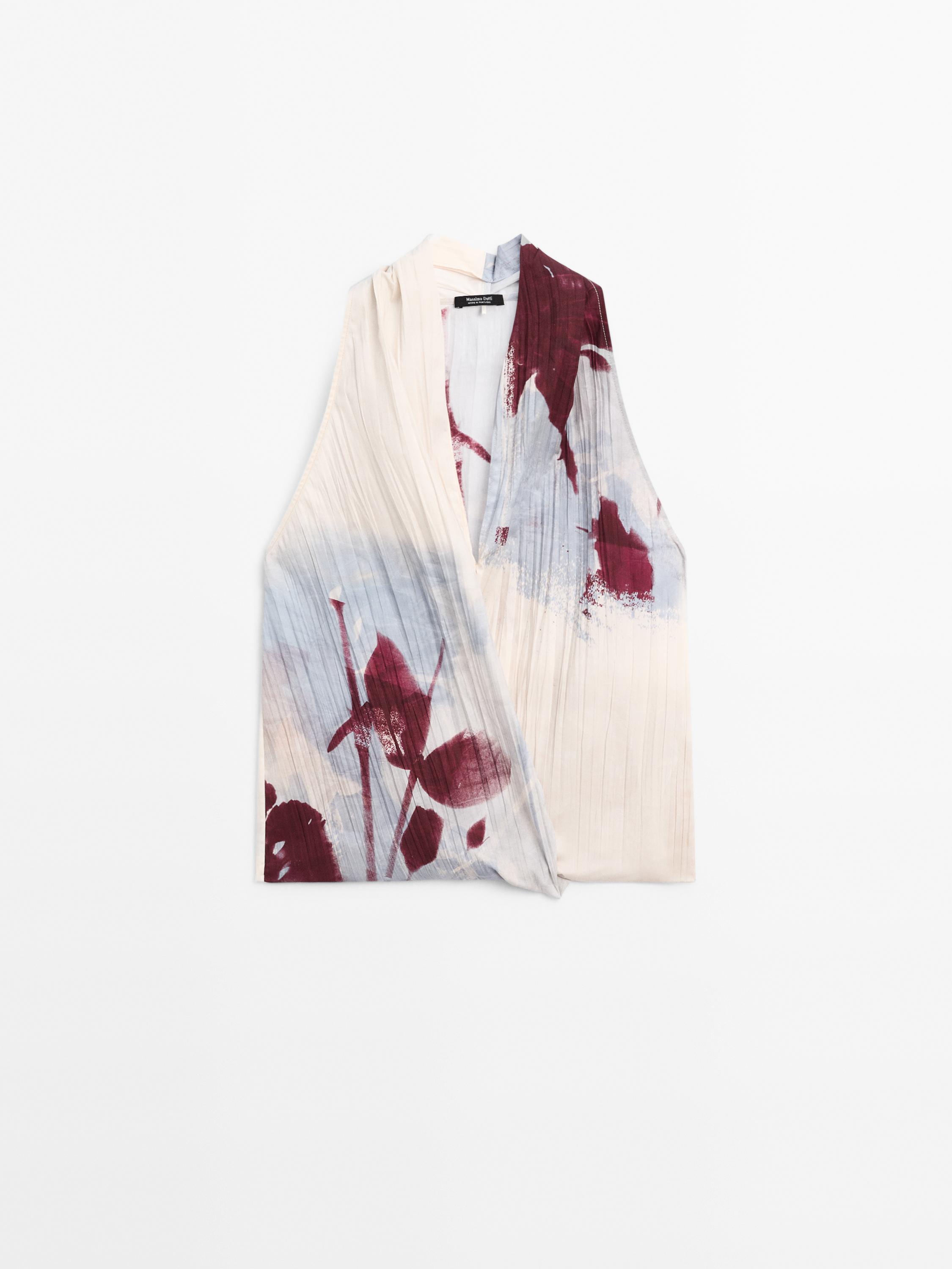 Printed surplice halter top
