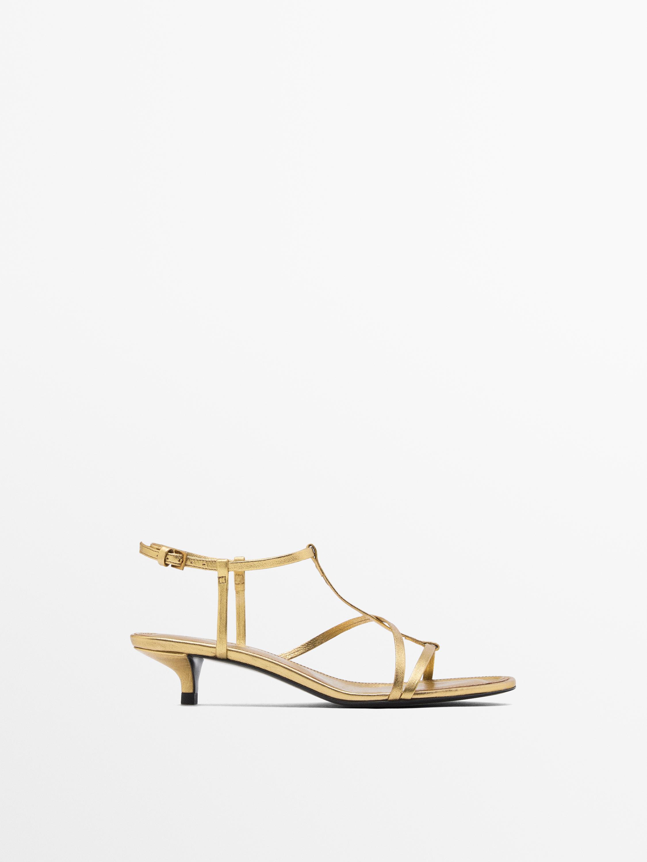 Metallic heel strappy sandals · Gold · Heeled Sandals | Massimo Dutti