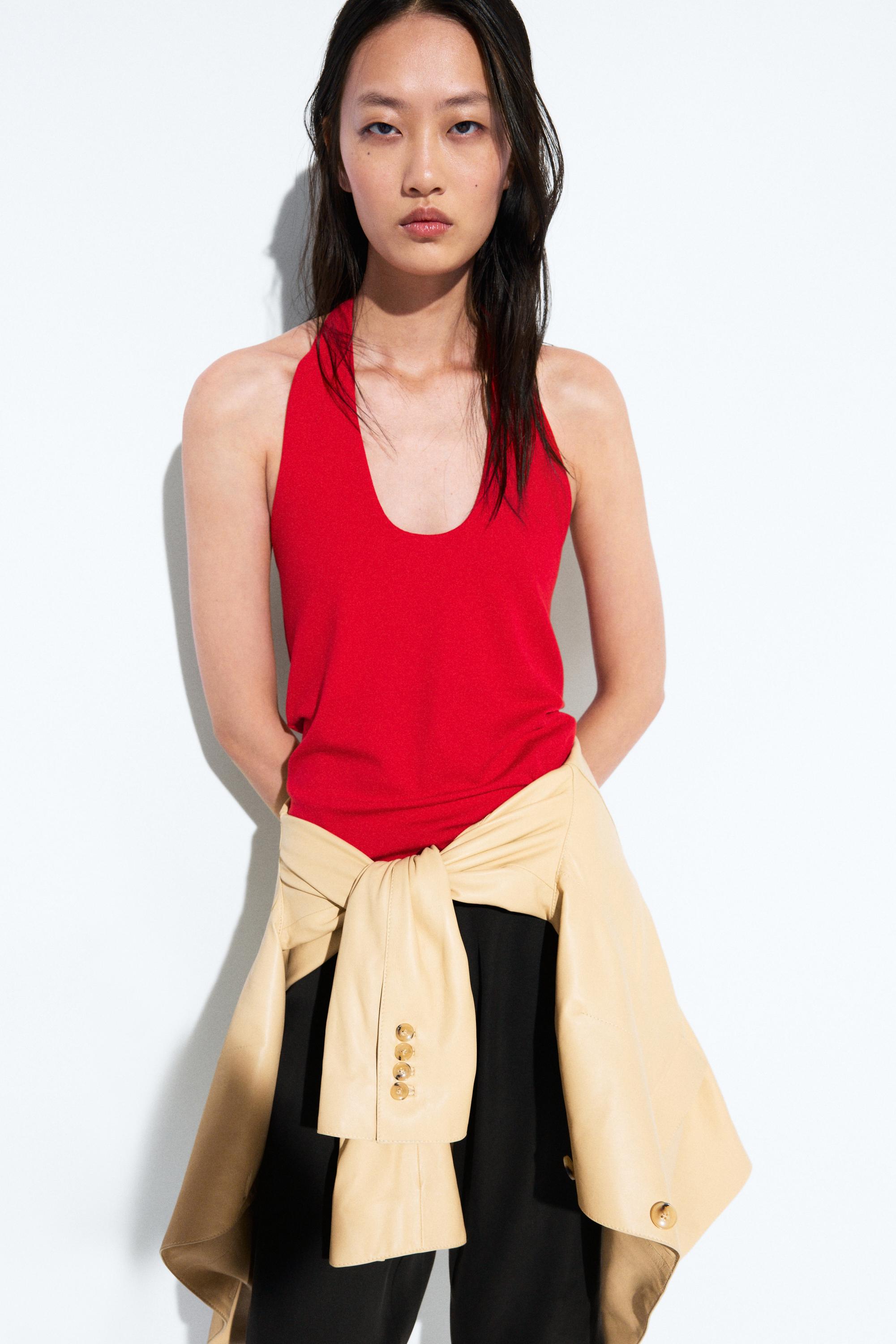 Cotton modal blend halter top — RED