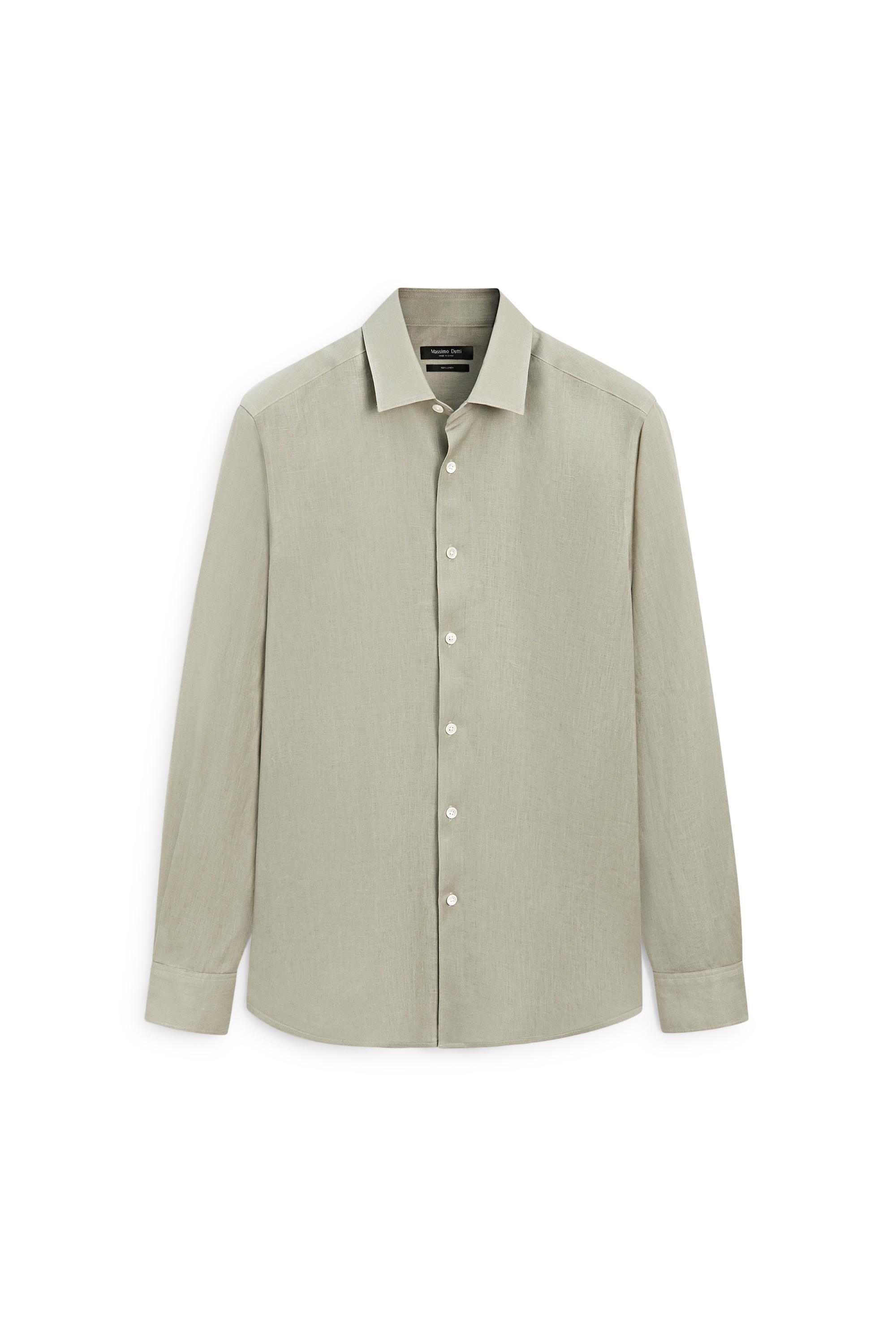 Regular fit 100% extra-fine linen shirt — GREEN