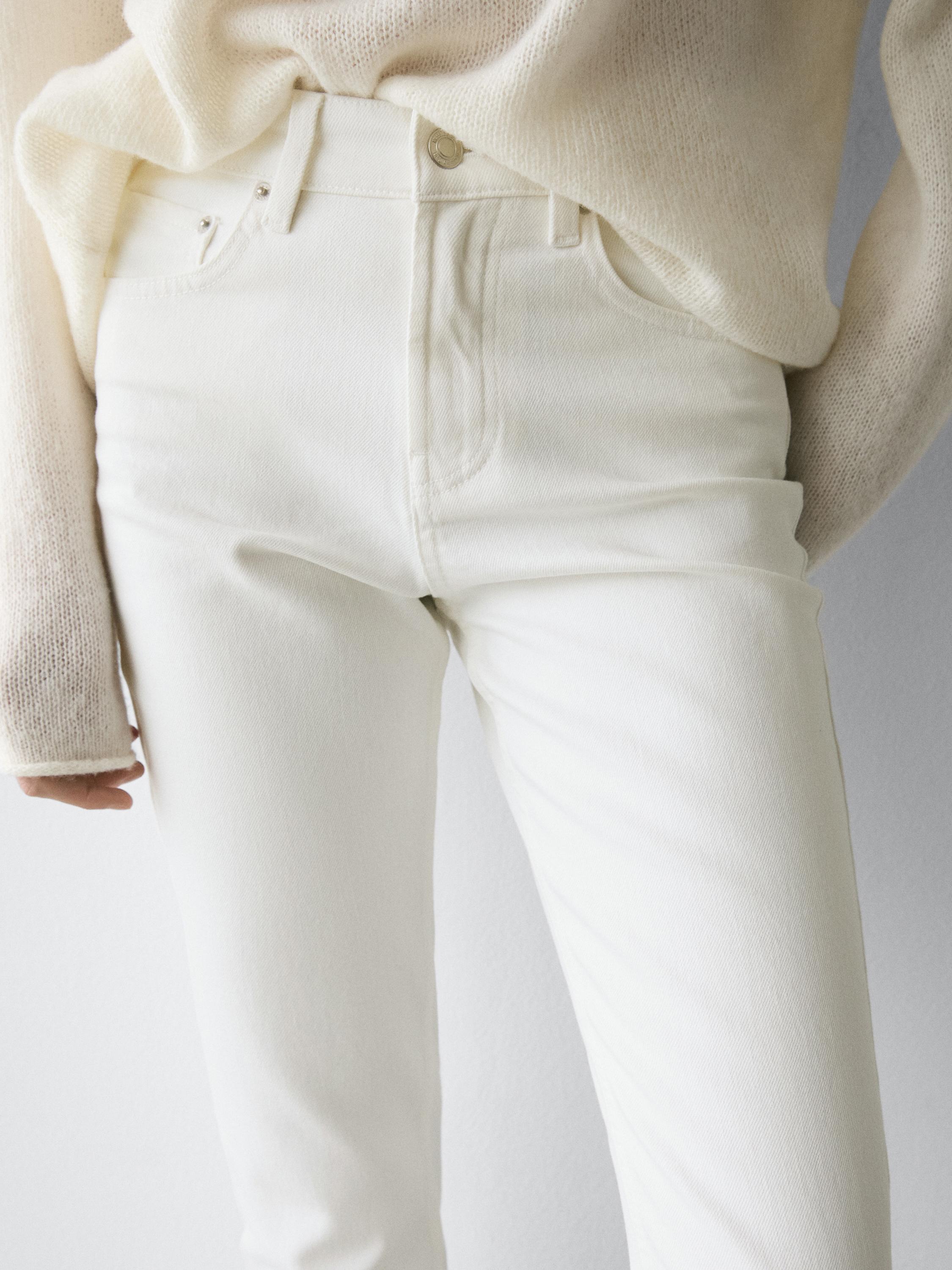 Mid-rise cropped slim fit jeans — Off white