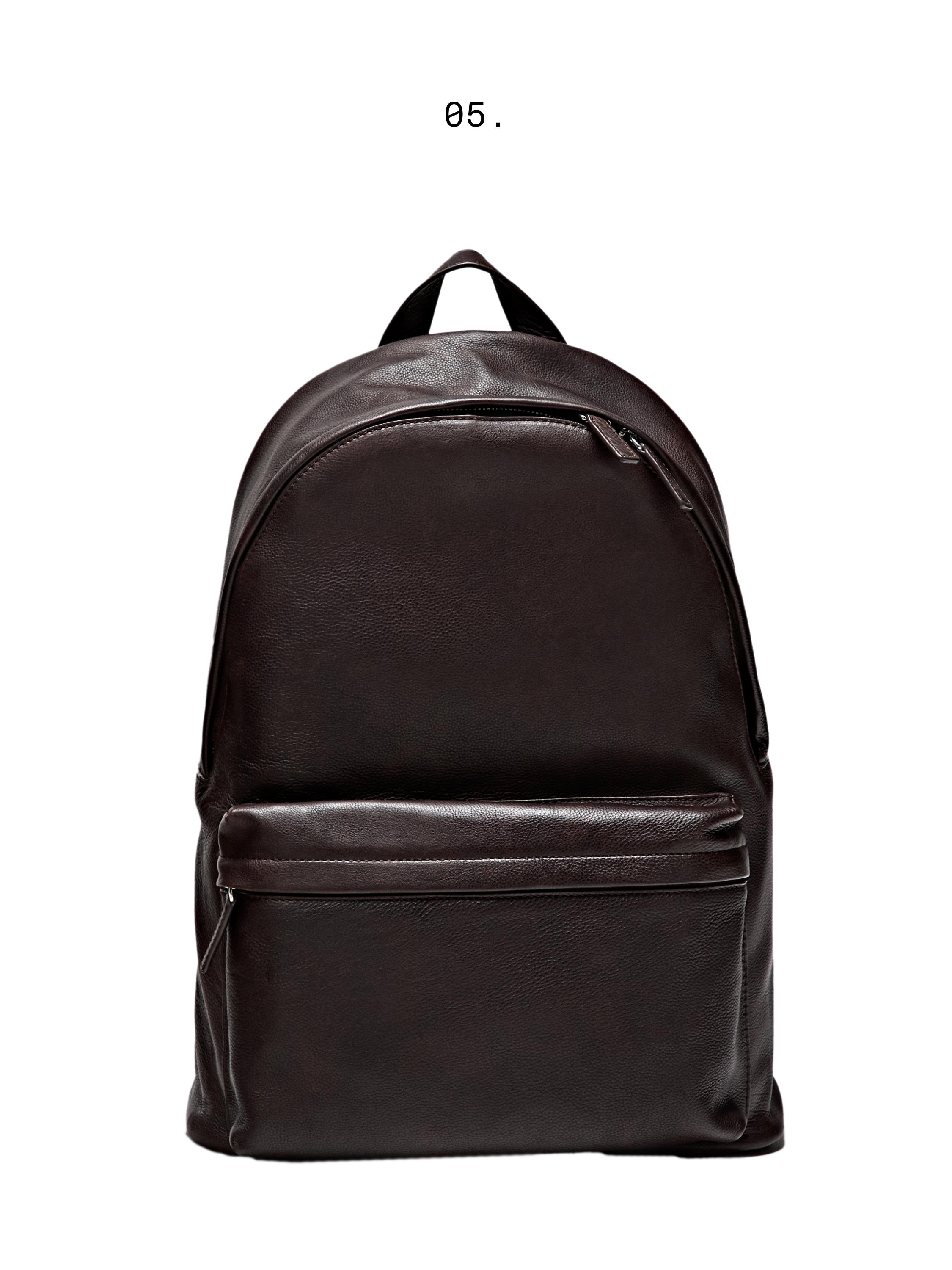 Nappa leather backpack with zip — BROWN