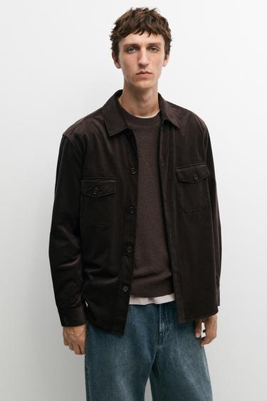 100% cotton overshirt with pocket detail — BROWN 8