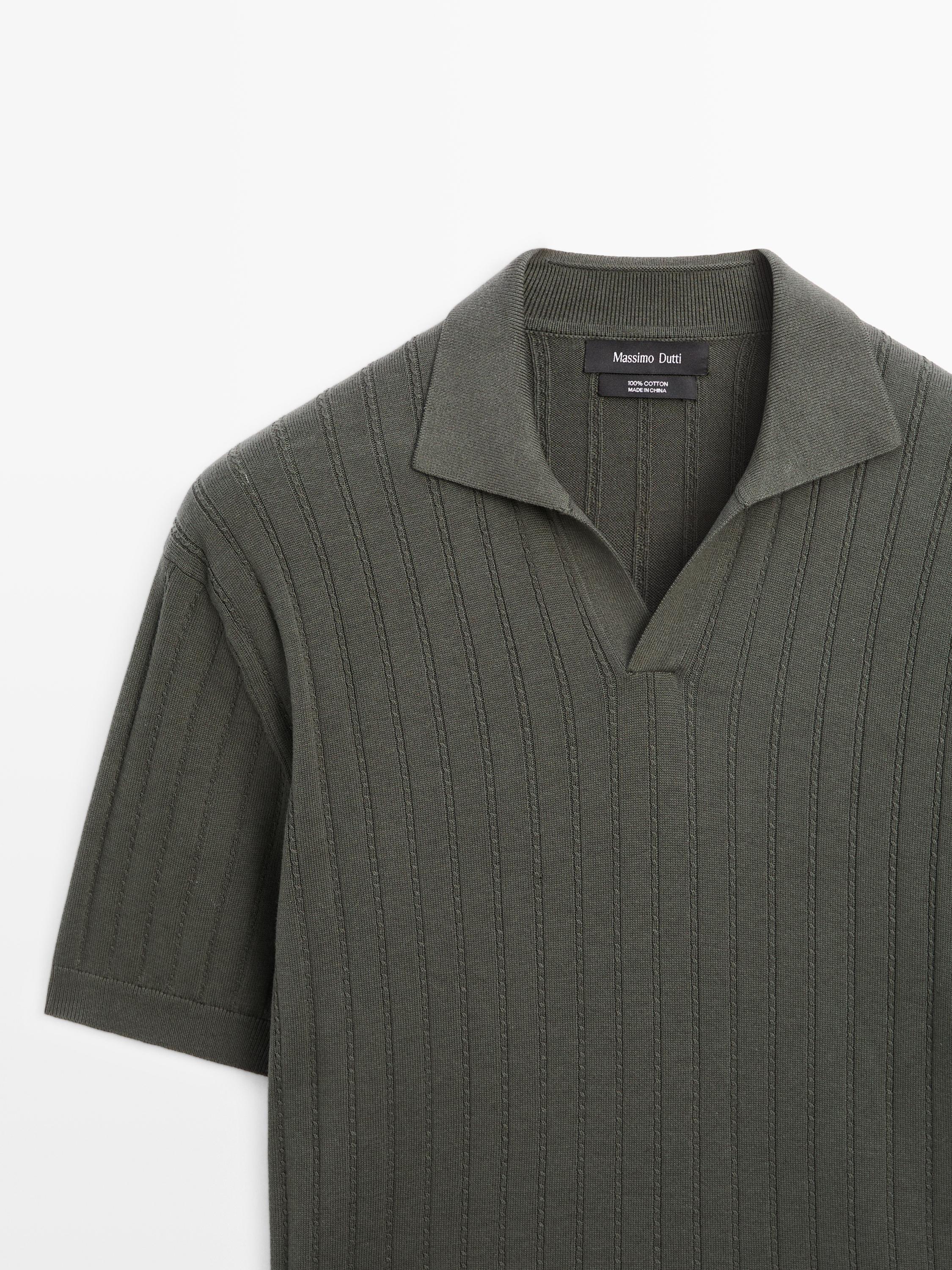 Cable-knit polo sweater — DARK KHAKI