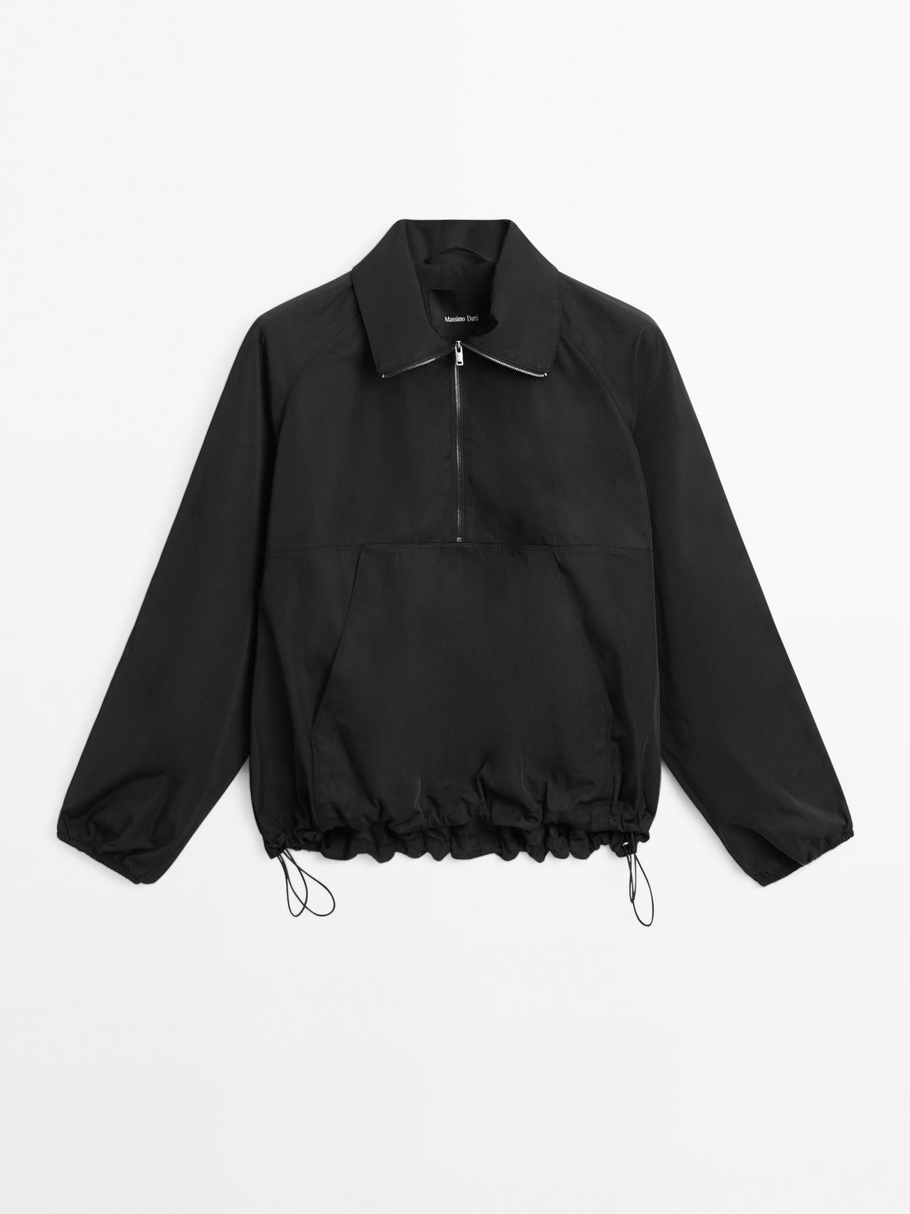 Massimo Dutti - Dame - Sweatshirt I Funktionsstof Med Lynlåsdetalje - Sort - L