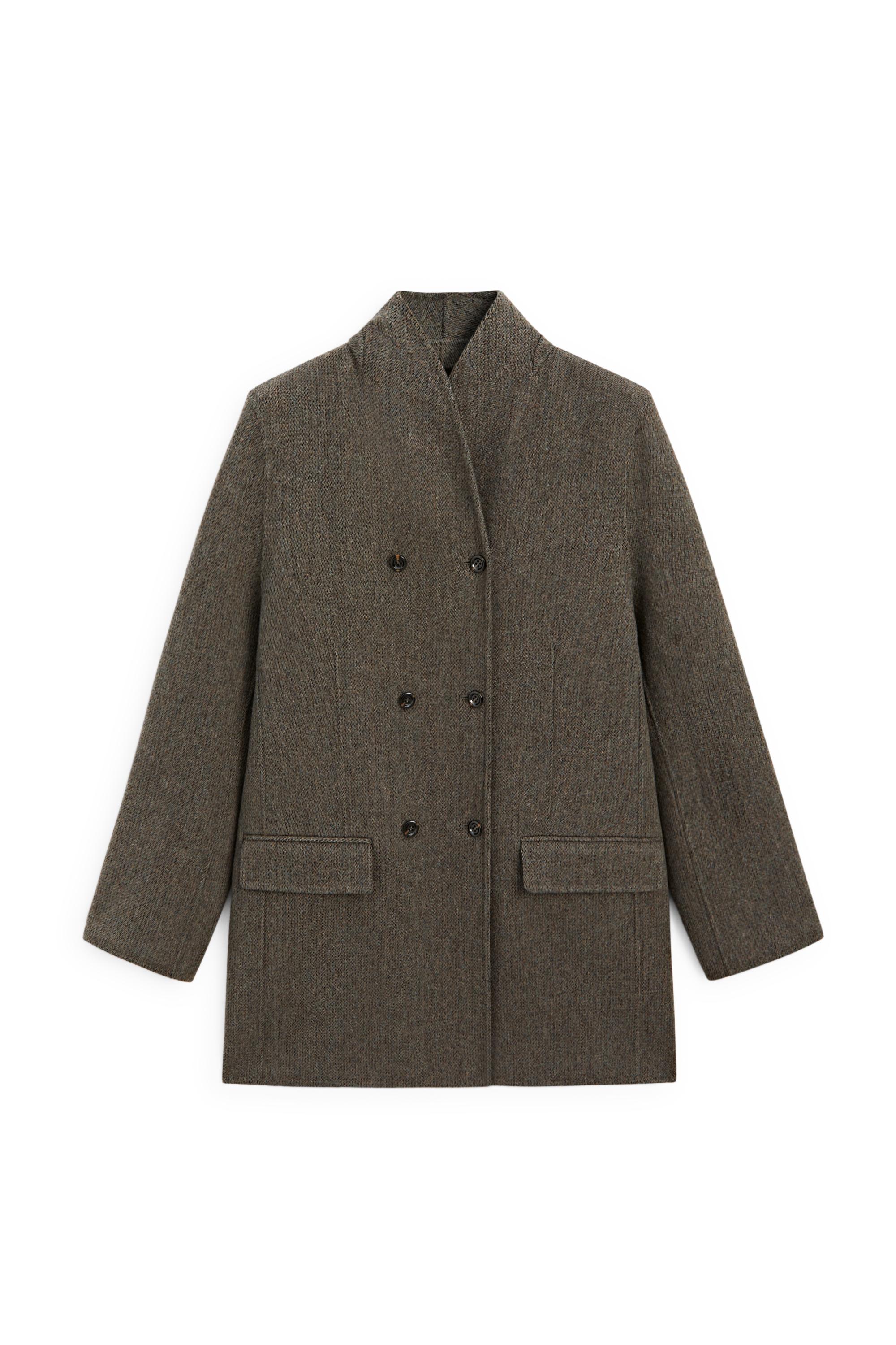 Mid-length double-breasted coat with button detail — BROWN