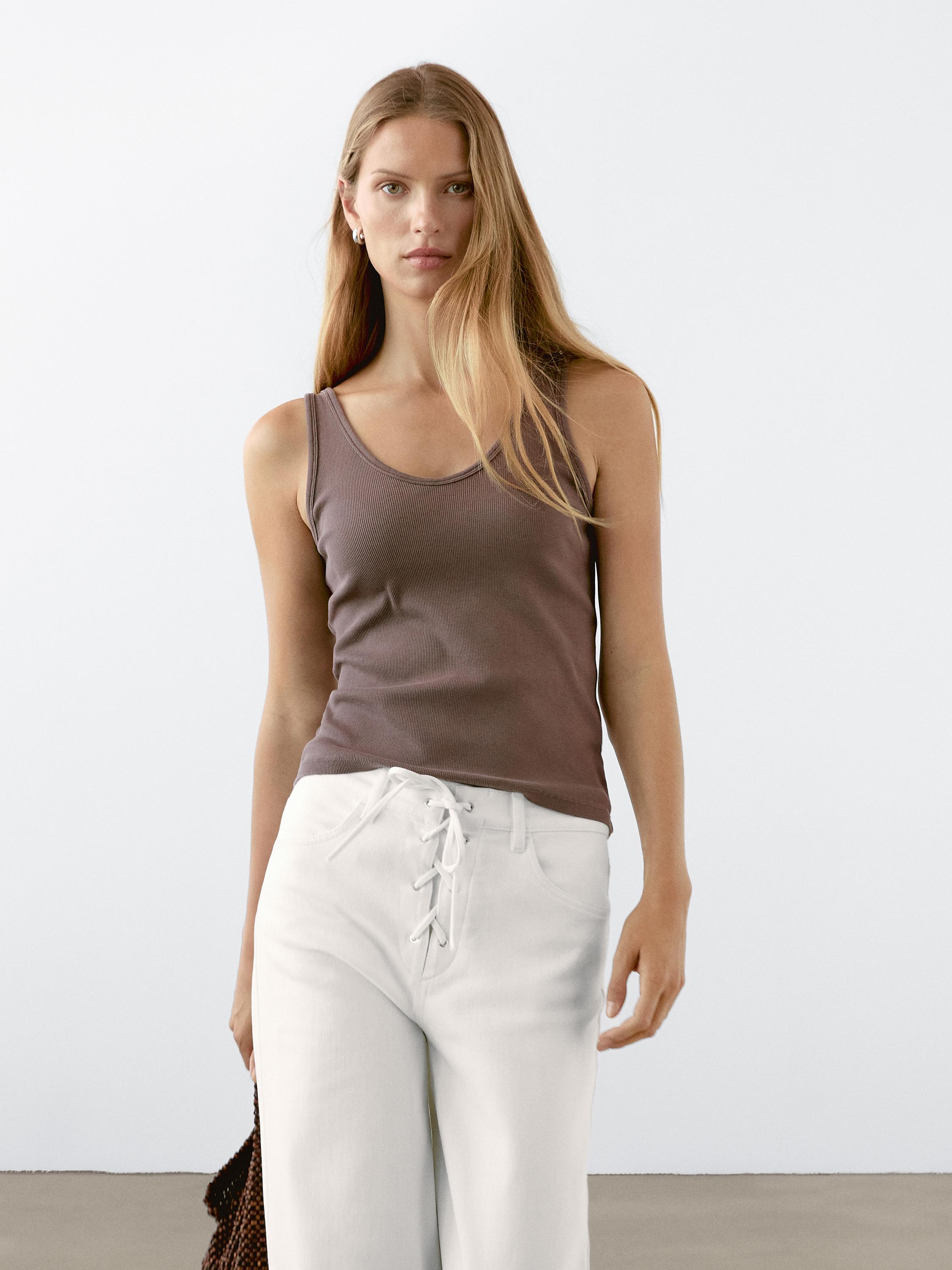 Flare fit jeans with lace-up detail