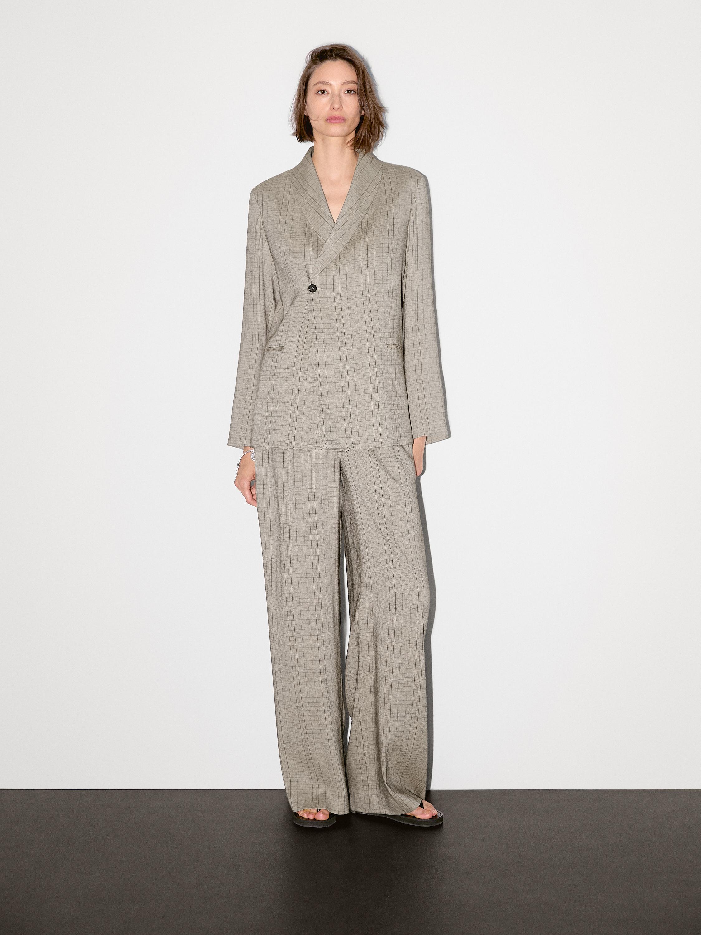 Check print shawl collar blazer