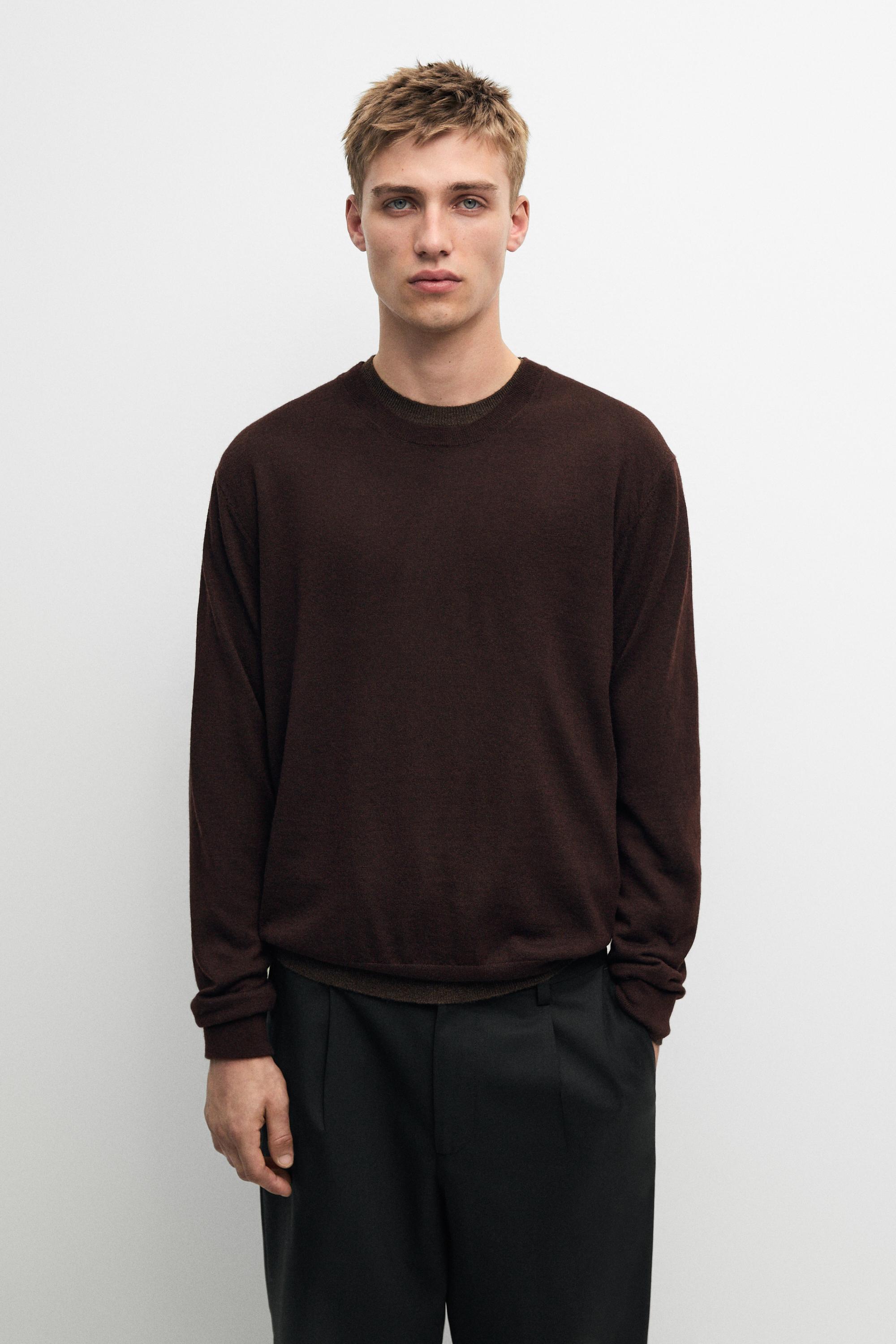 Knit 100% cashmere round neck sweater — BURGUNDY