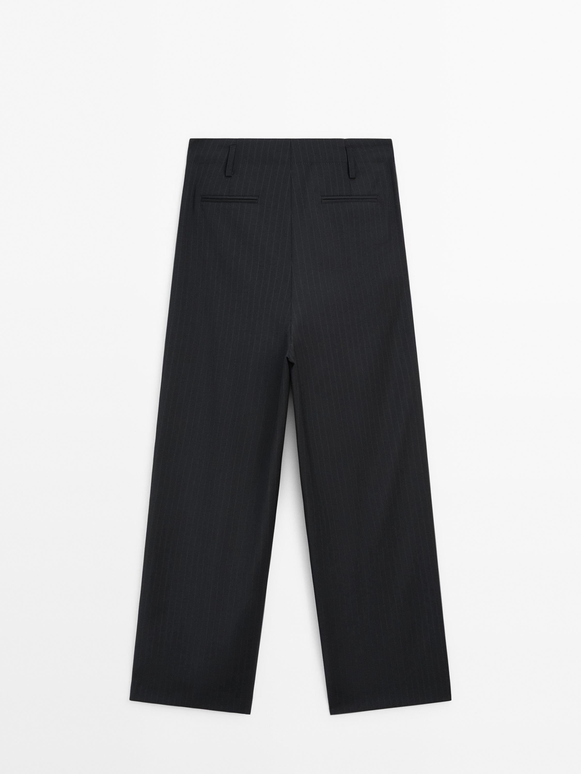 Straight-leg pleated pinstripe trousers
