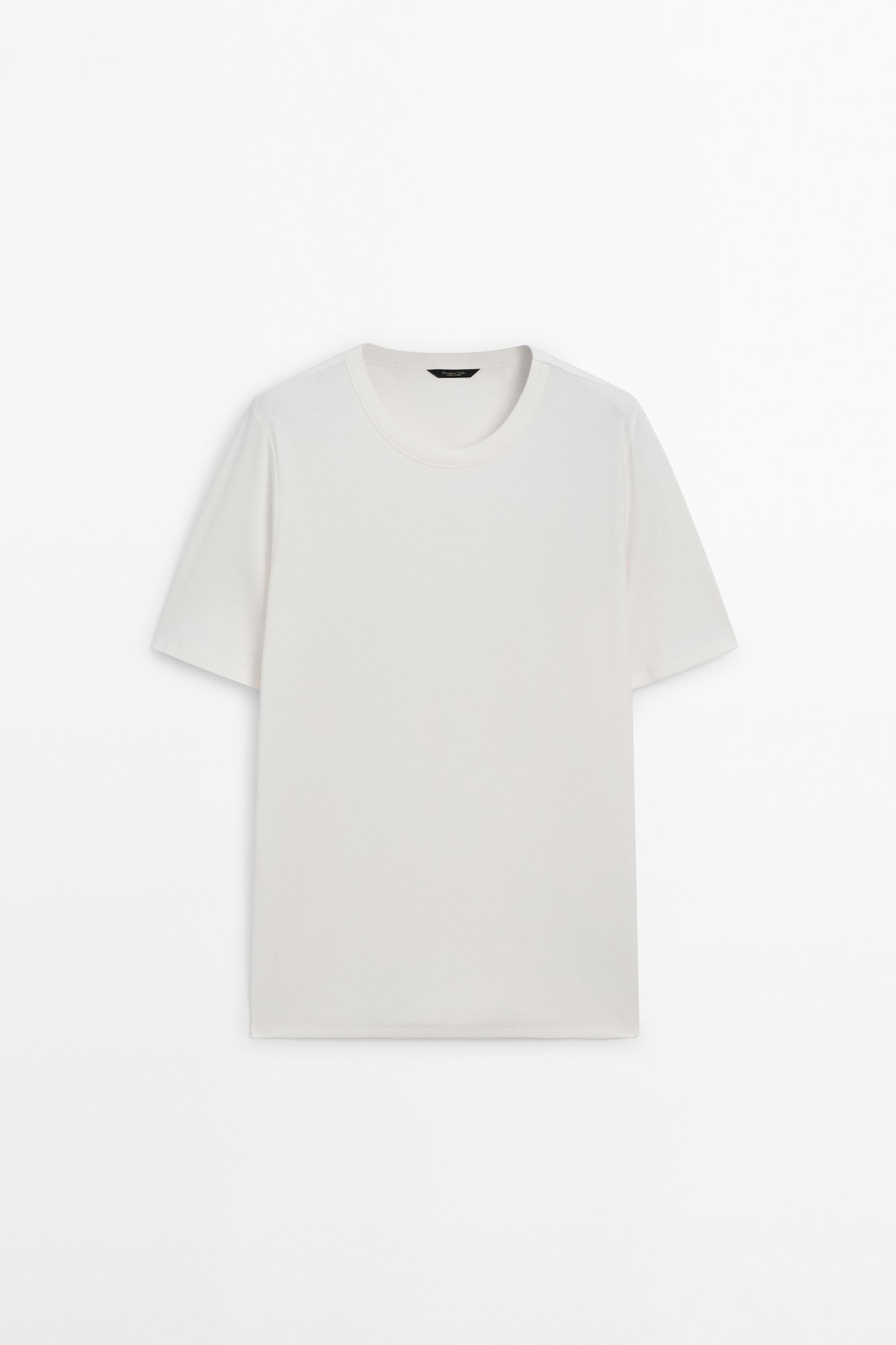 Short sleeve cotton and silk T-shirt — CREAM