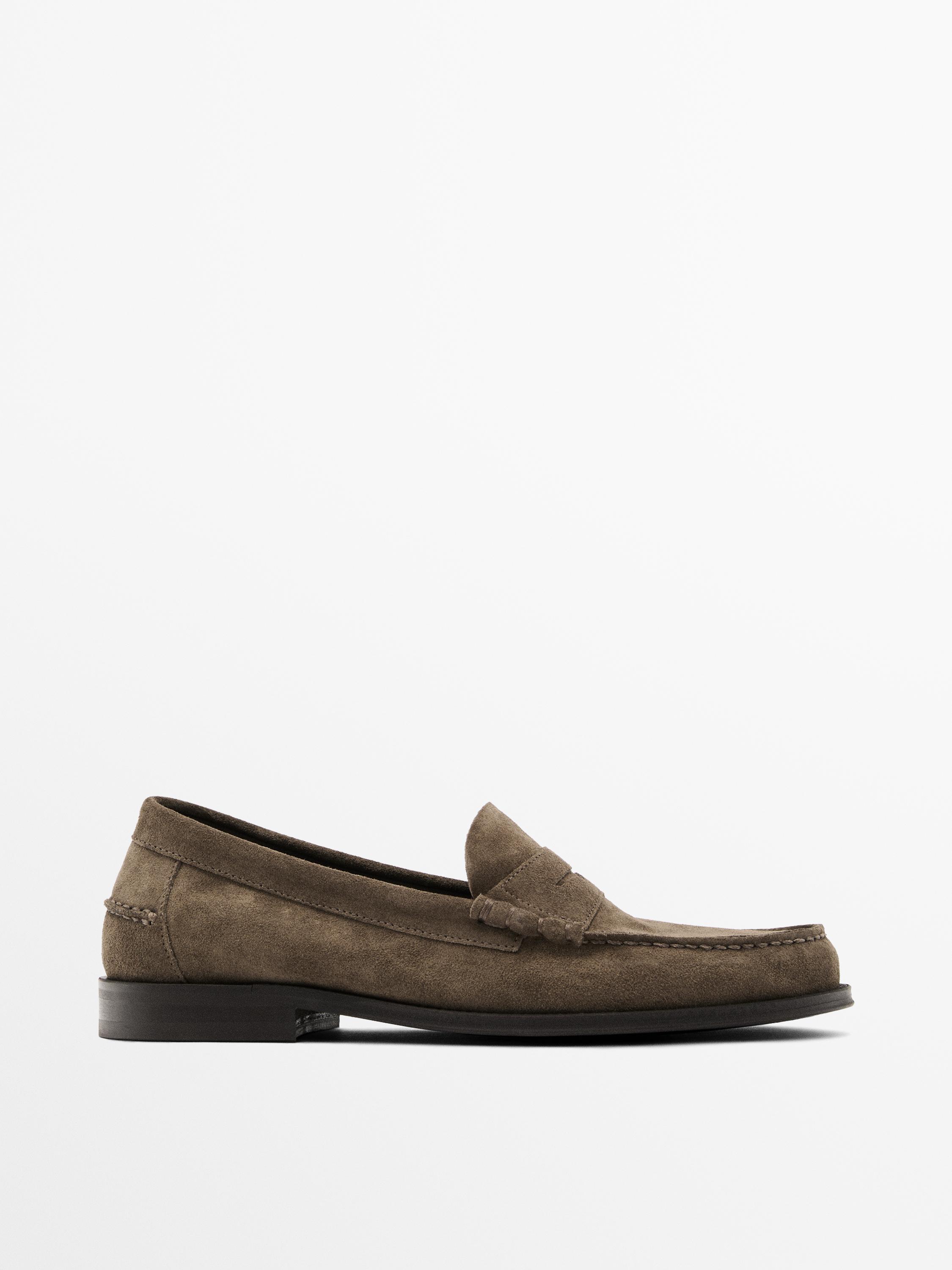 Split suede penny loafers