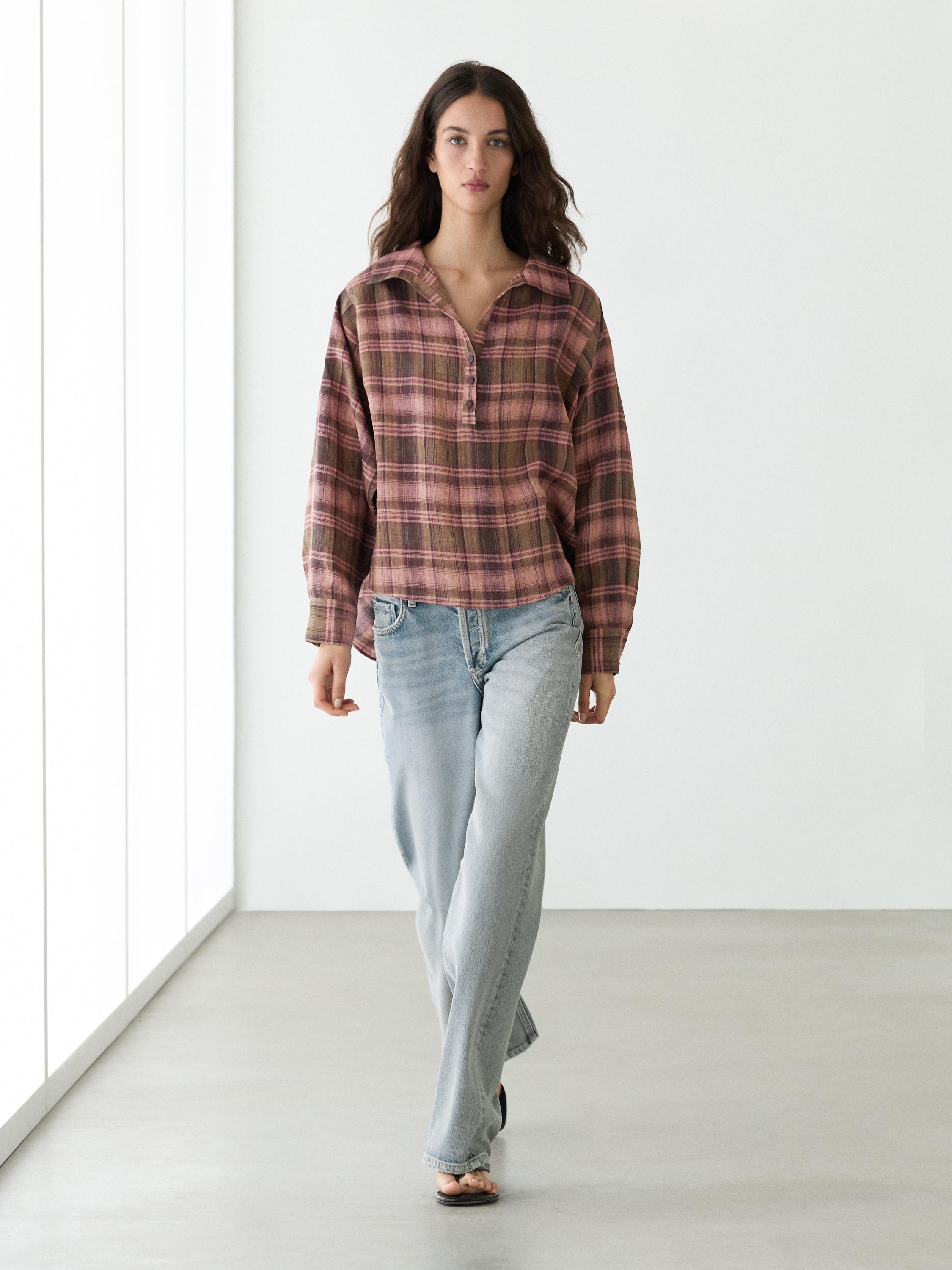 Camicia morbida a quadri 100% lino