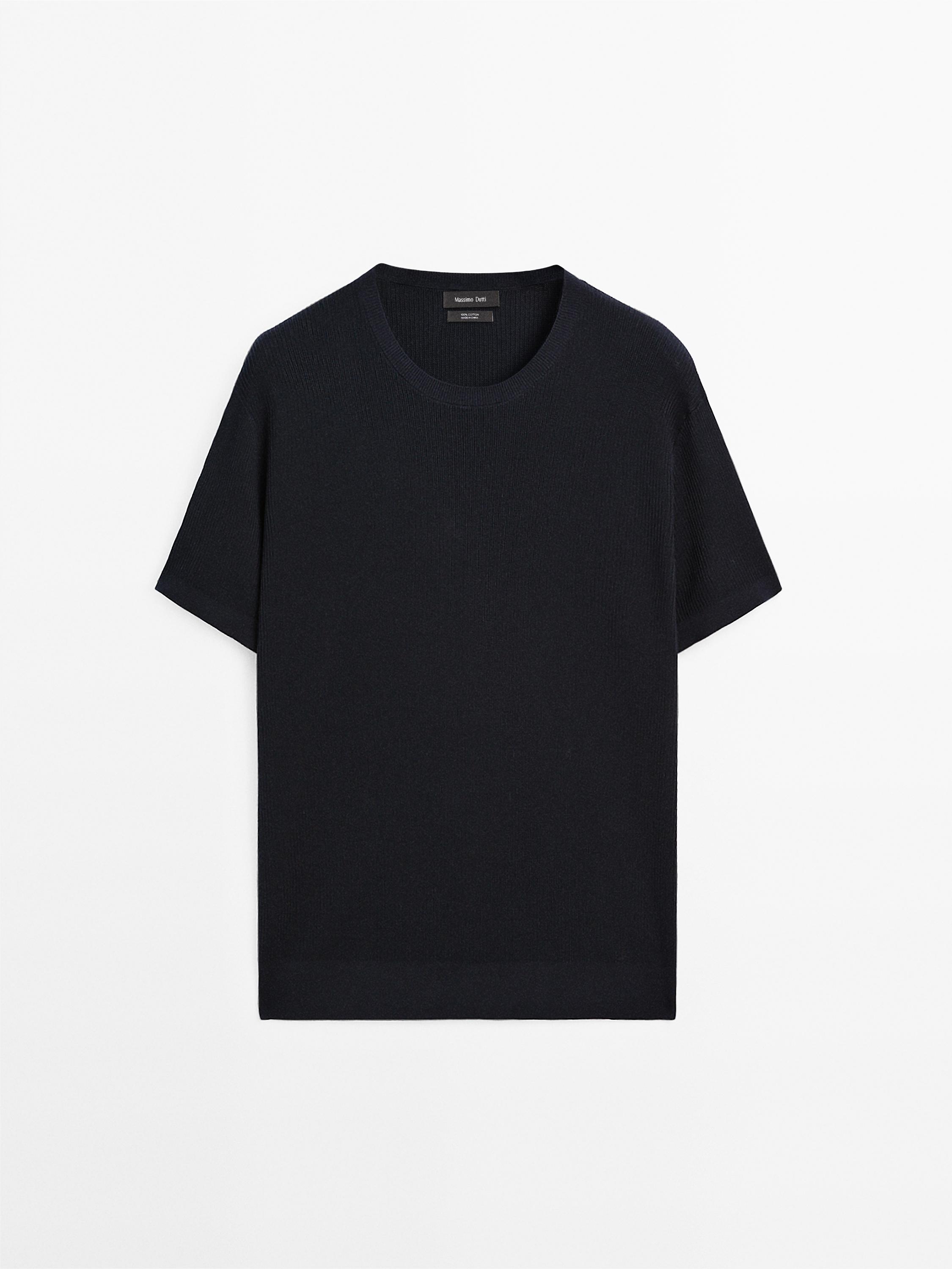 Gebreid T-shirt met structuur en korte mouwen