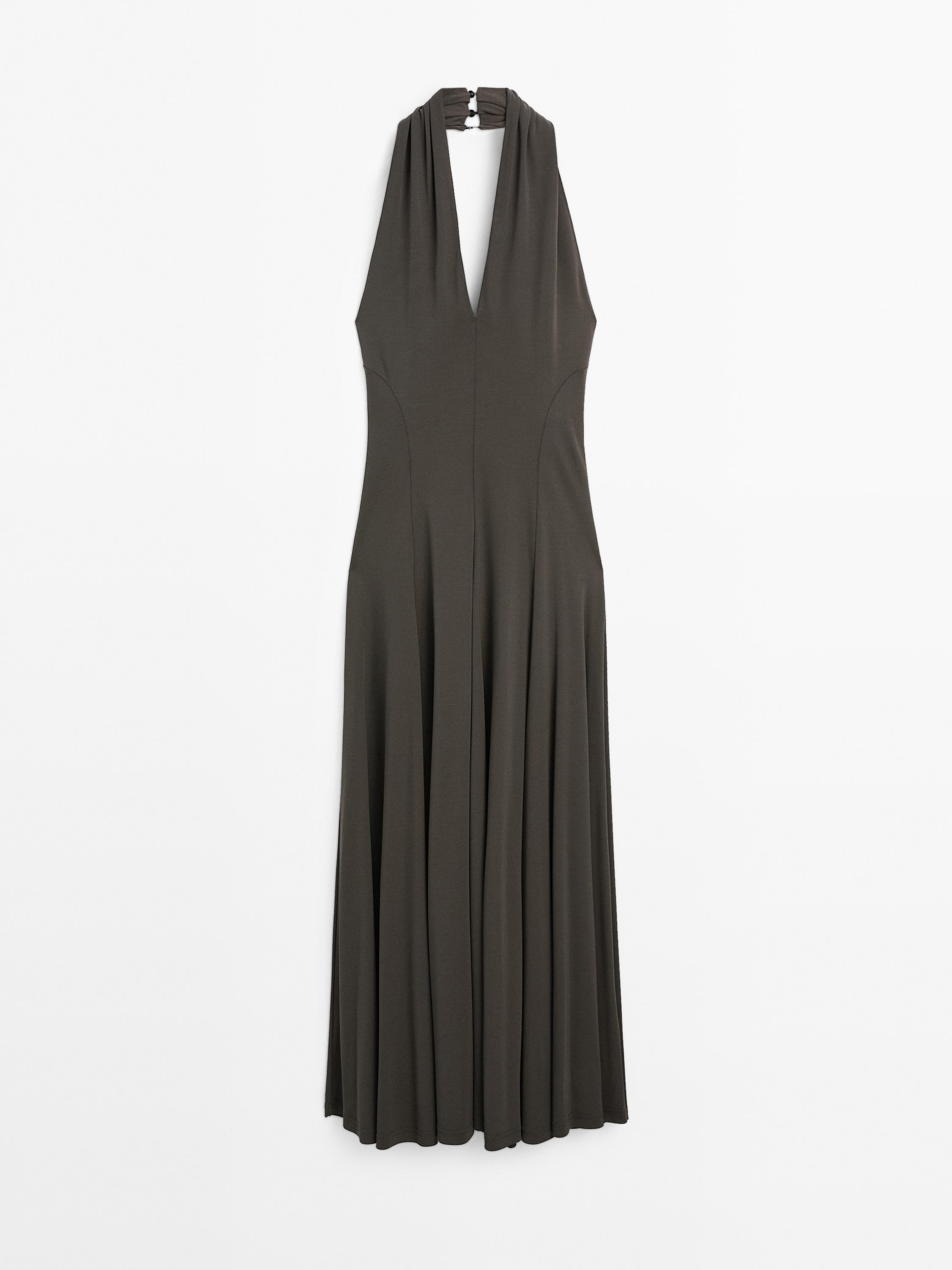 Vestido largo fluido cuello halter - STUDIO