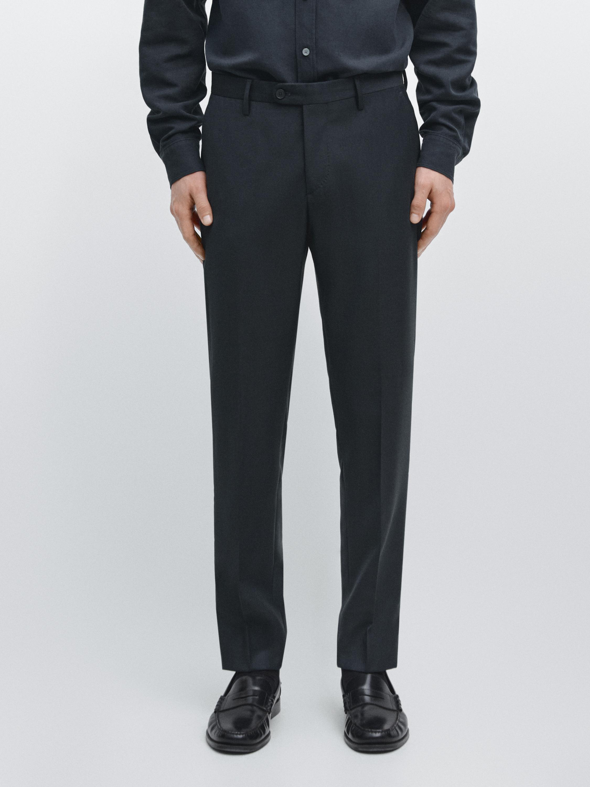 Cool wool micro-textured suit trousers — NAVY BLUE