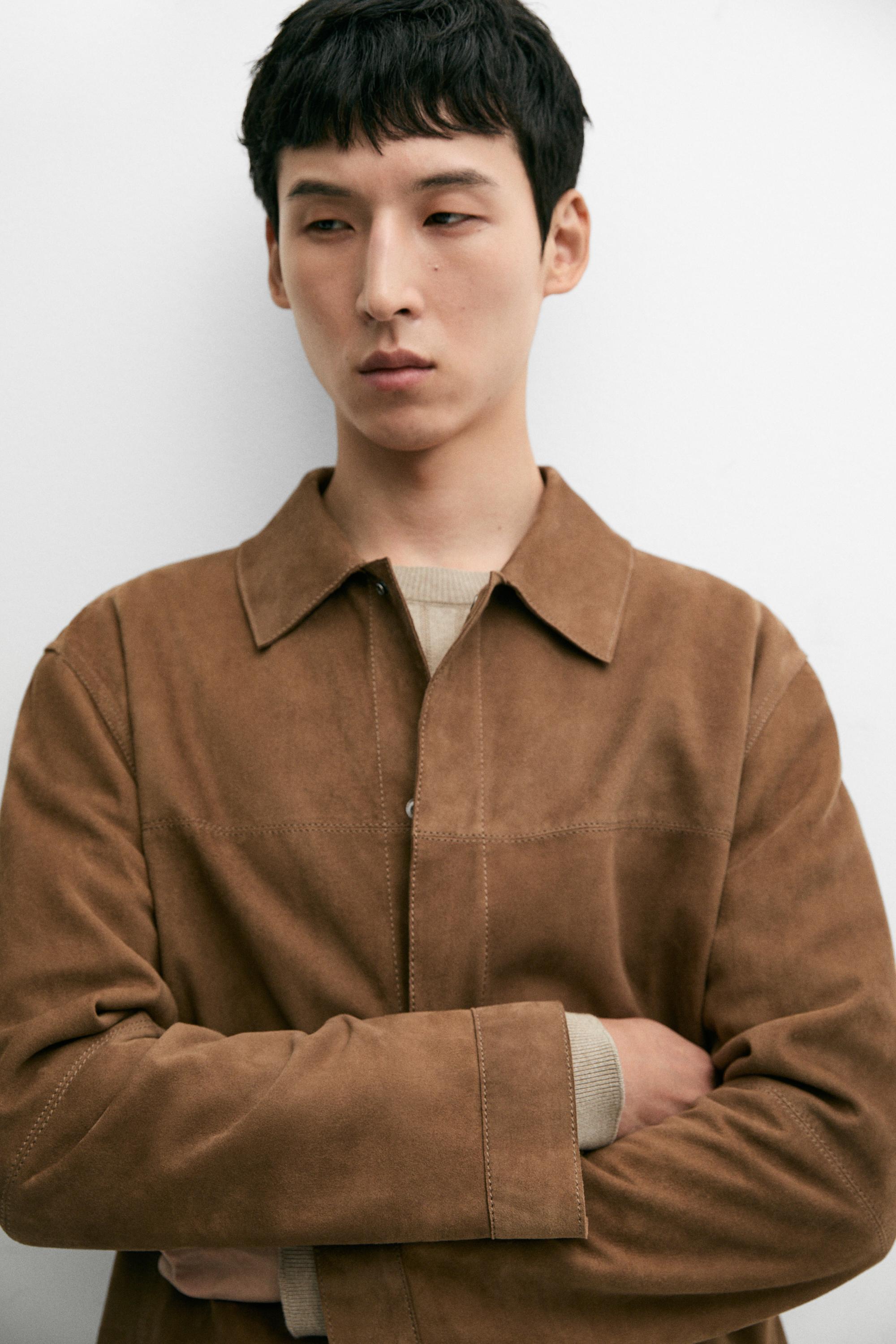 Lightweight suede leather overshirt — BROWN