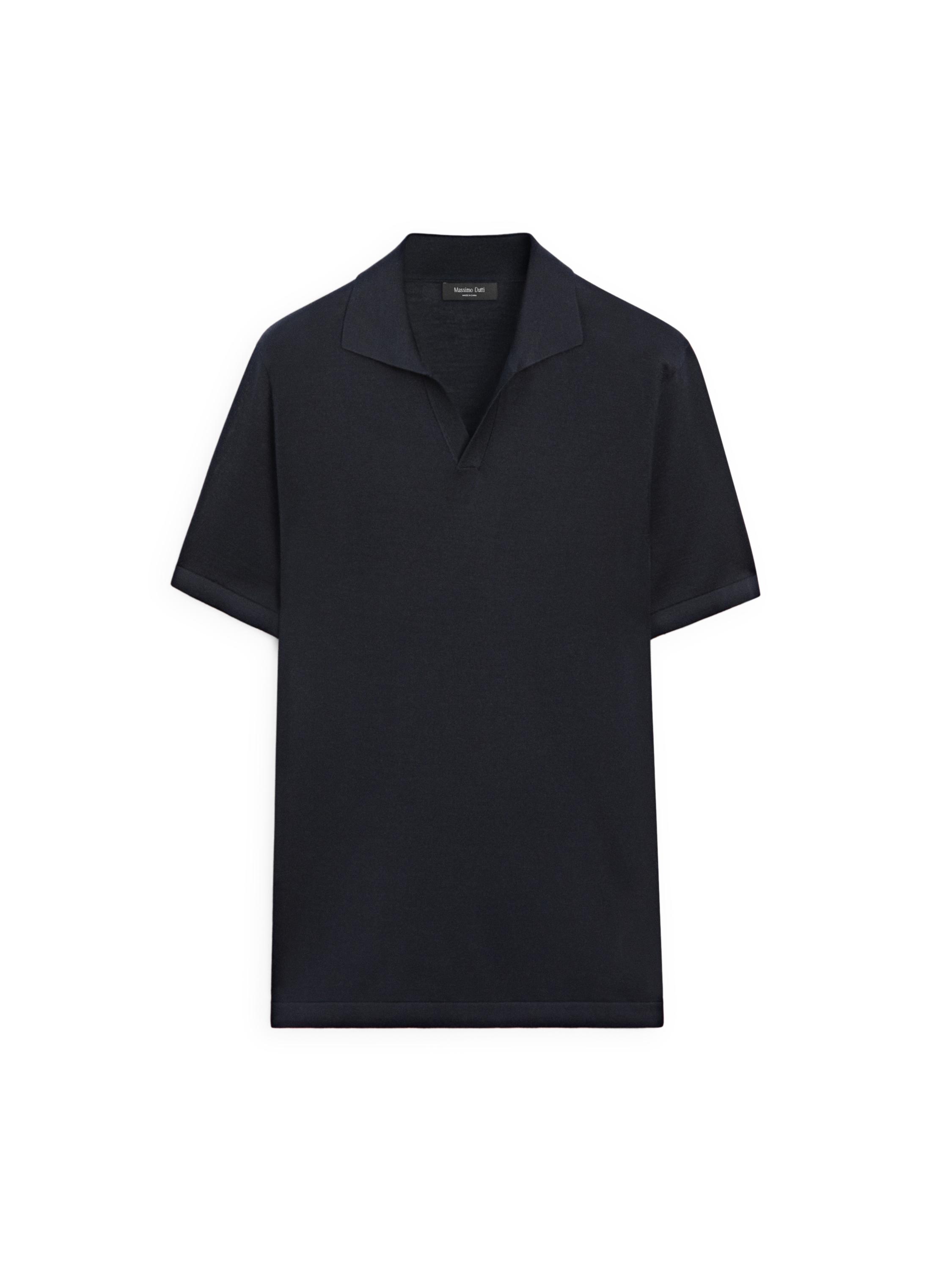 Knit V-neck polo shirt — NAVY BLUE