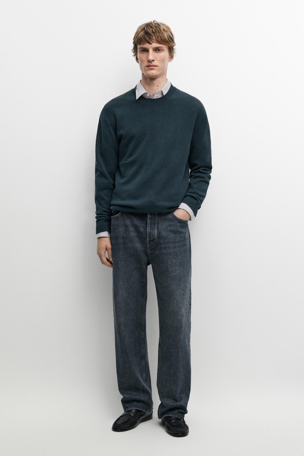 Cashmere round neck knit sweater — BLUE