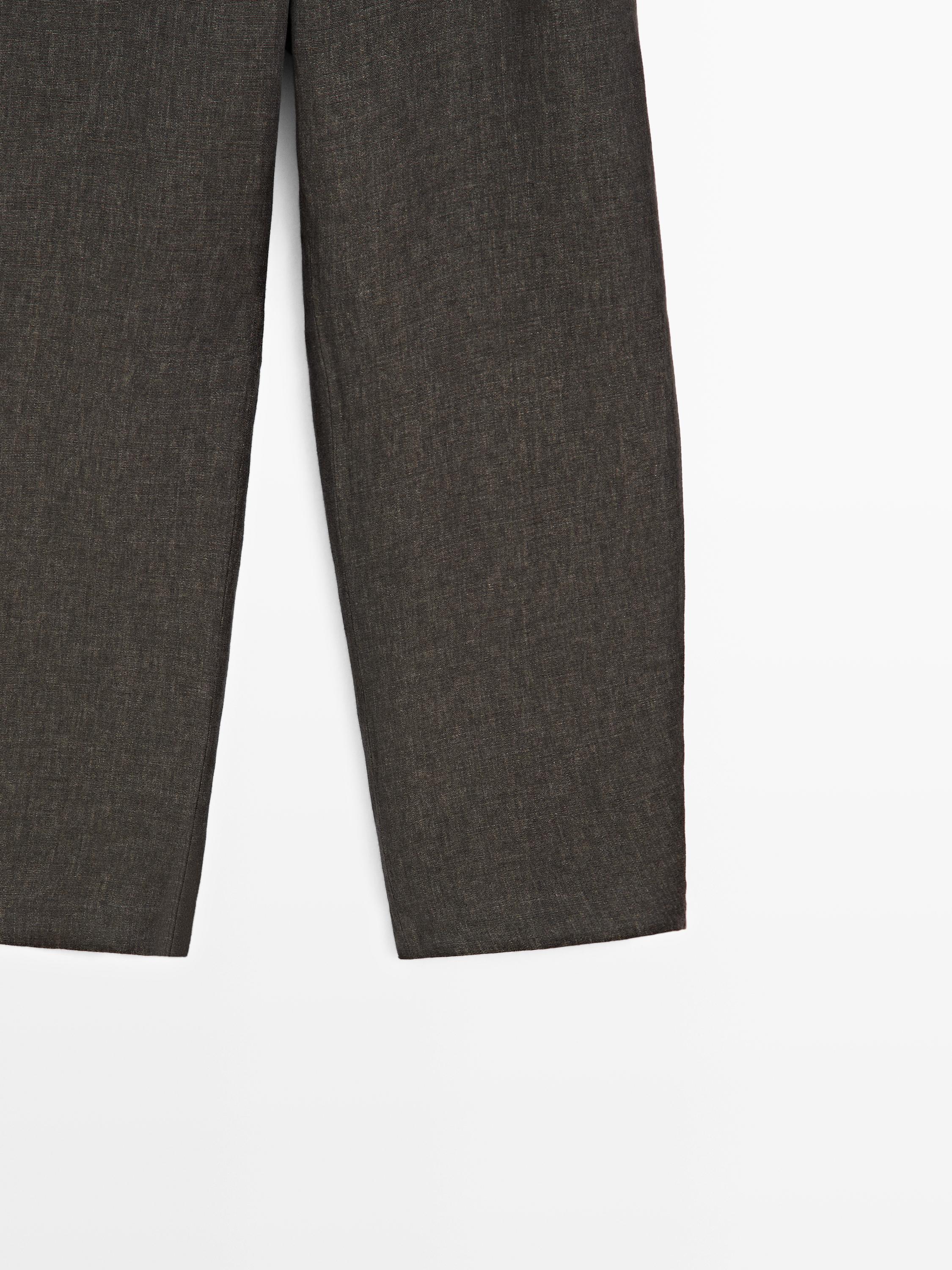 Linen barrel fit trousers — Chocolate