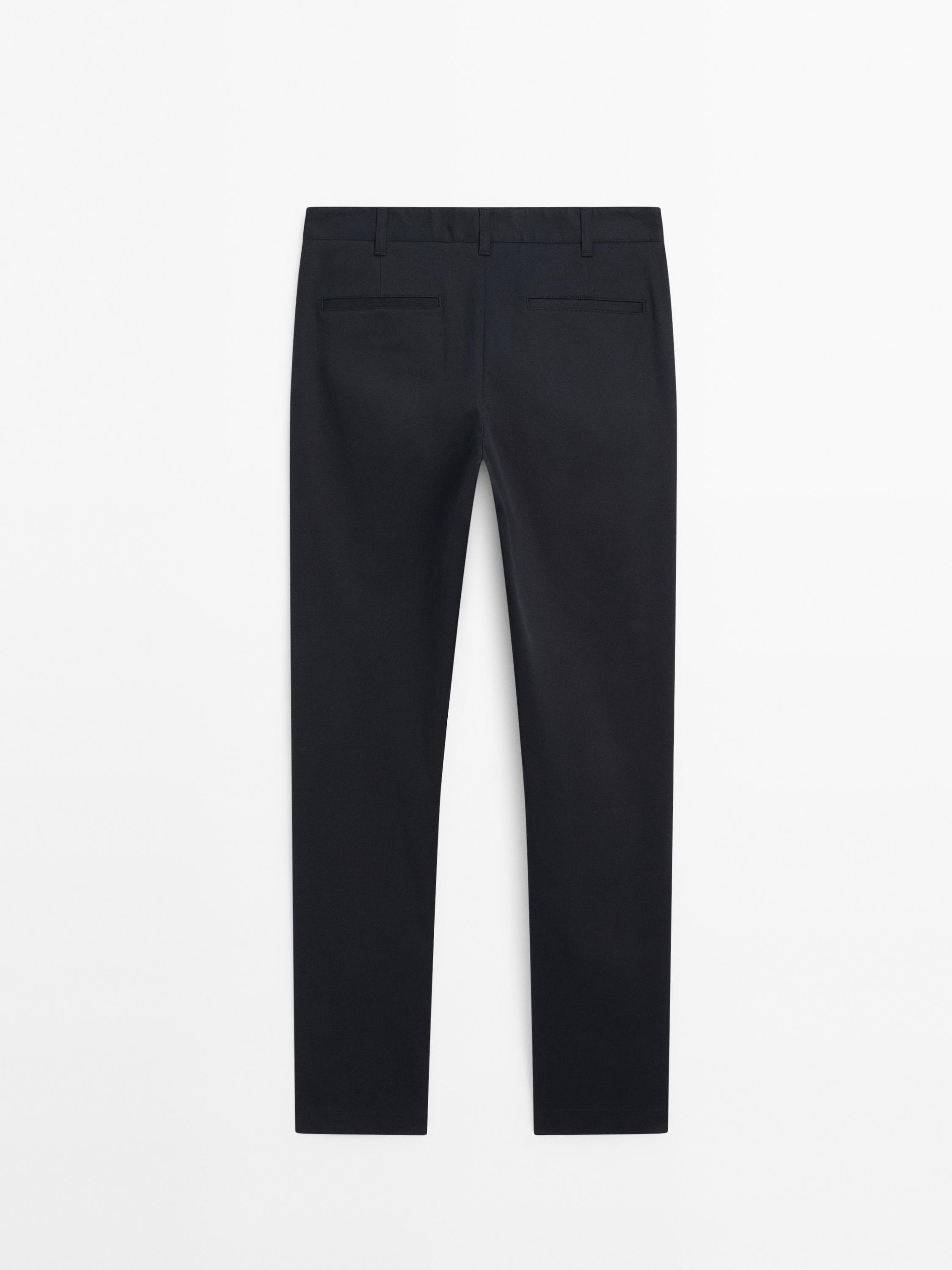Cotton blend slim fit trousers