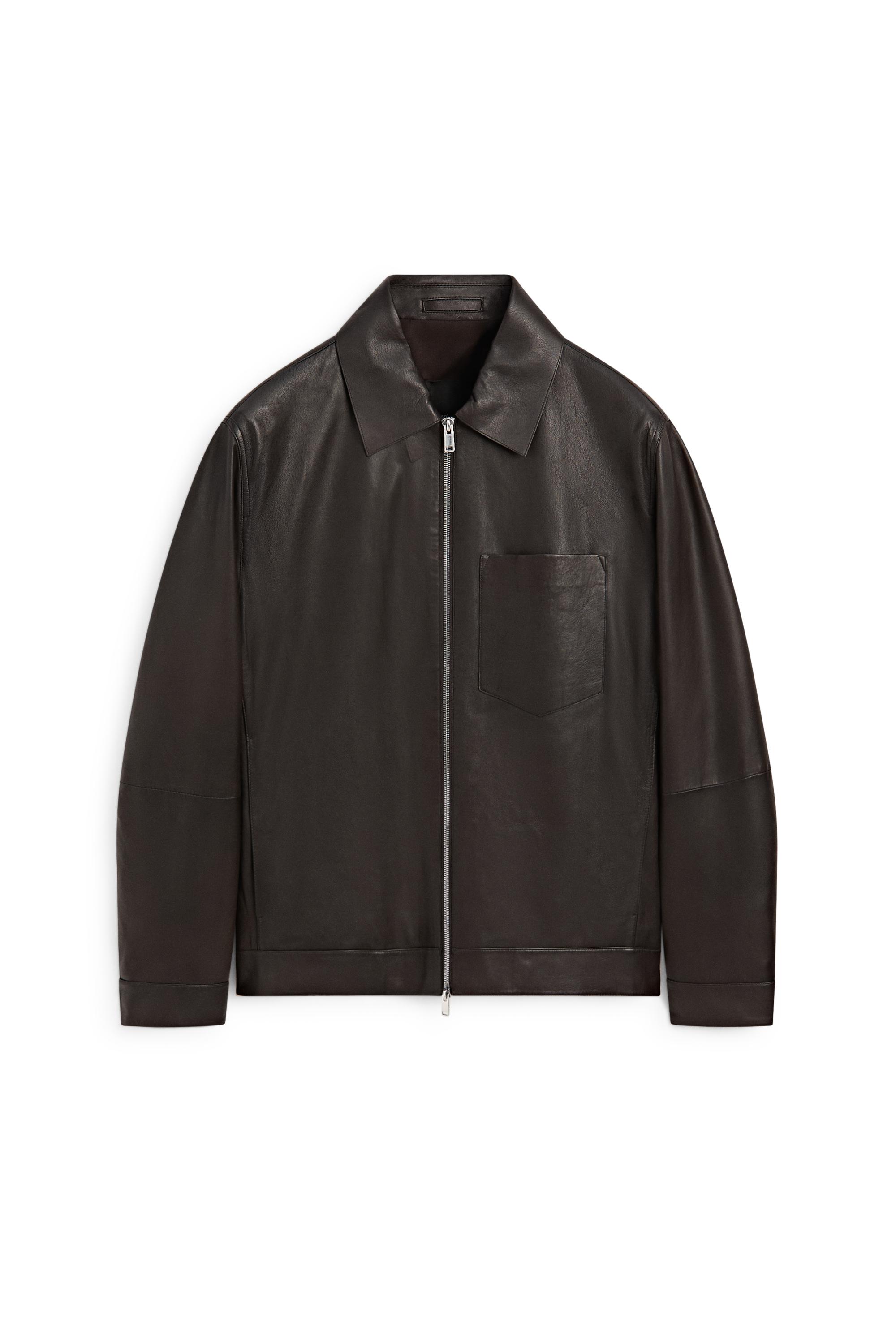 Nappa leather jacket with pocket — BROWN