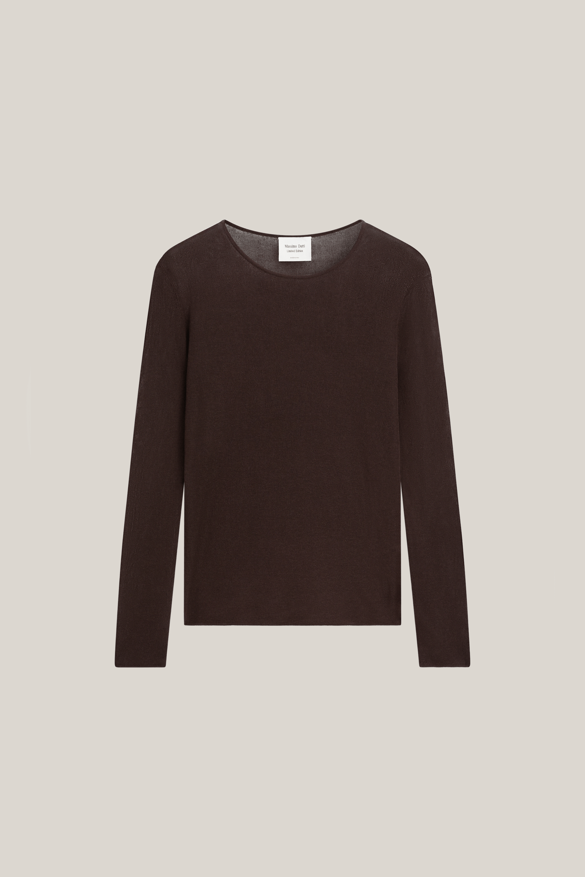 100% cotton semi-sheer T-shirt with collar detail — BROWN