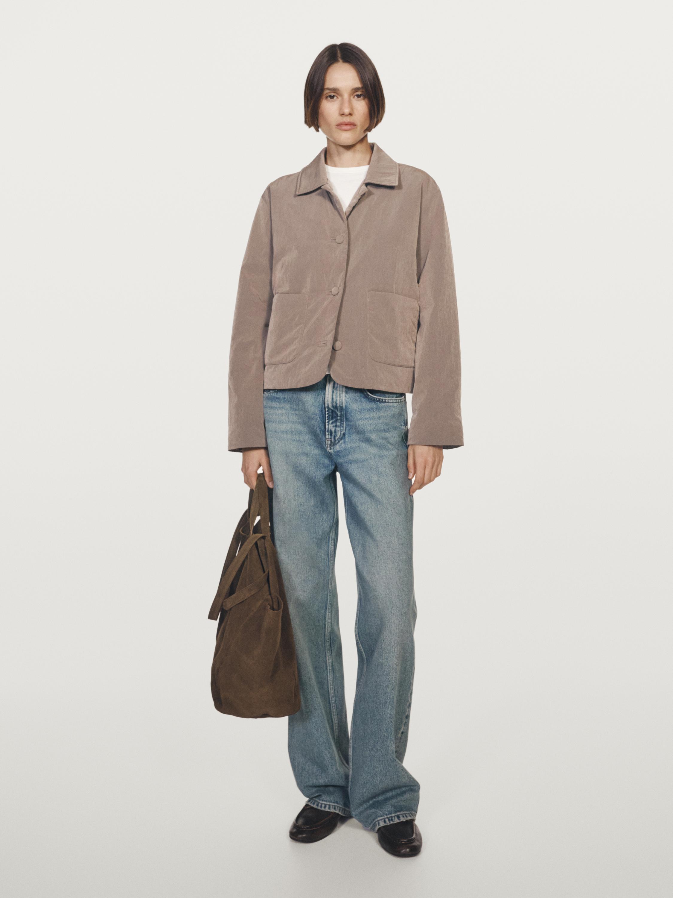 Cropped puffer jacket with covered buttons
