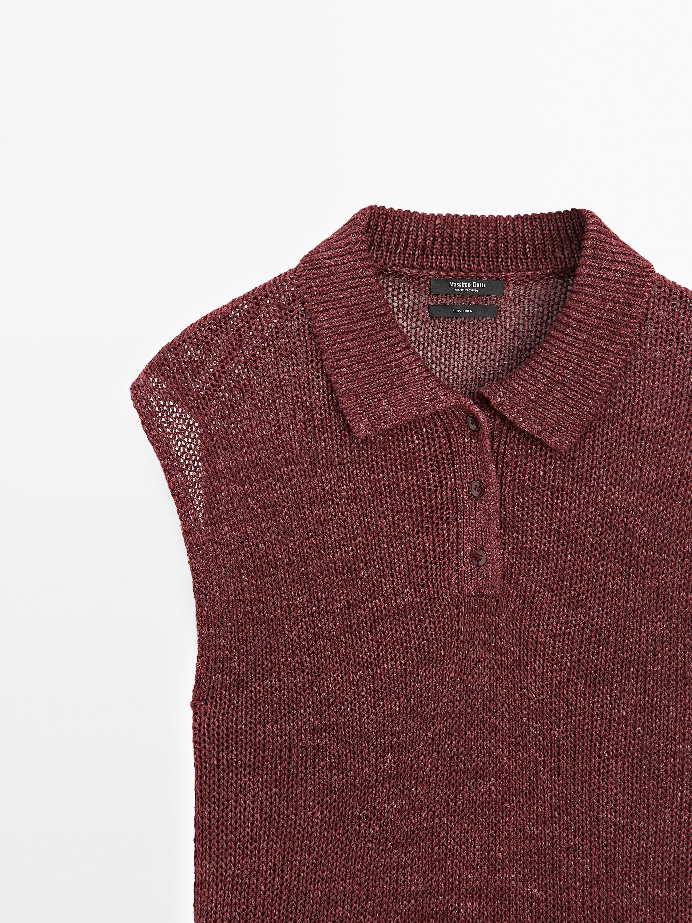 100% linen faded-effect knit top