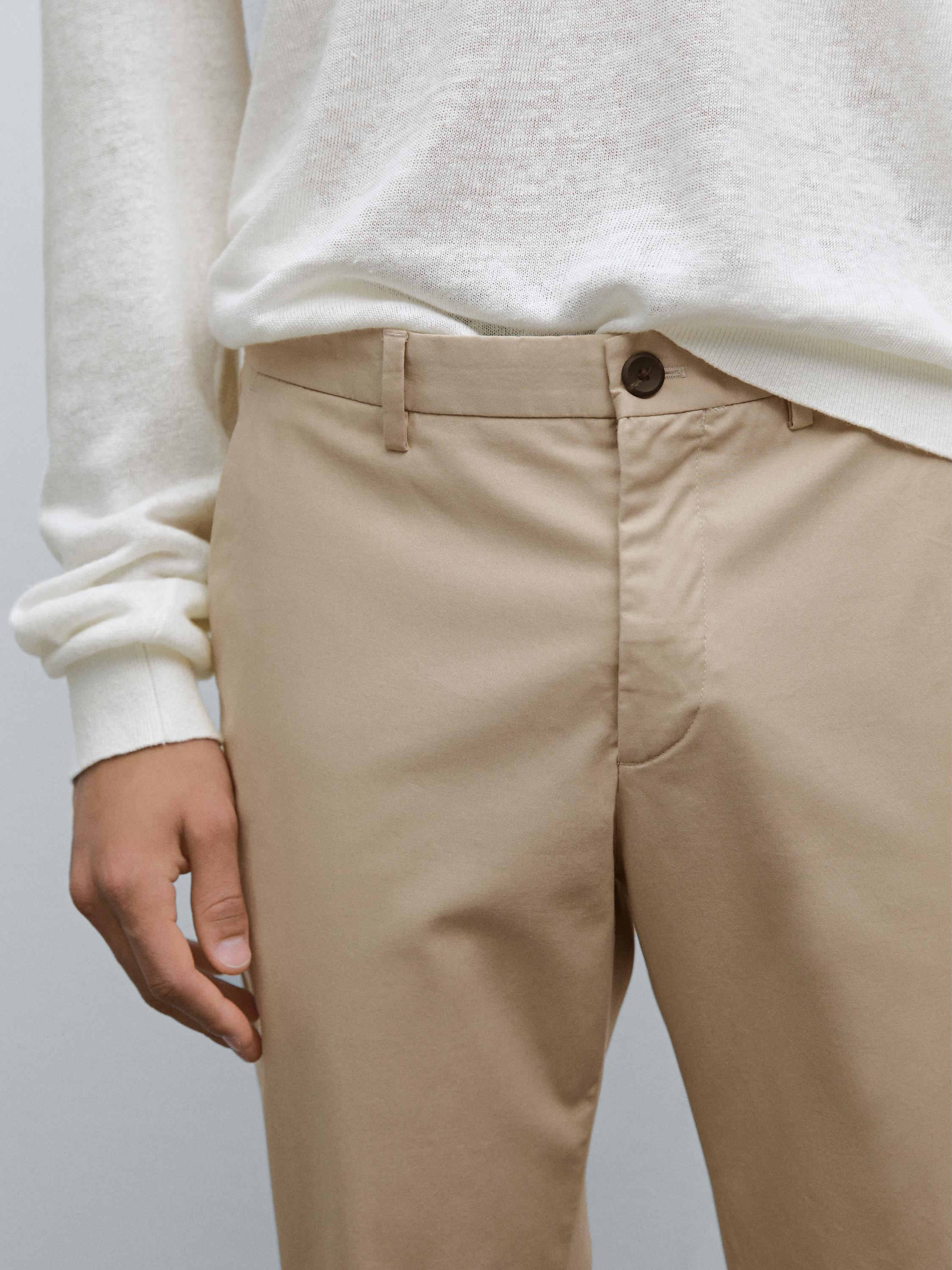 Cotton blend slim fit trousers