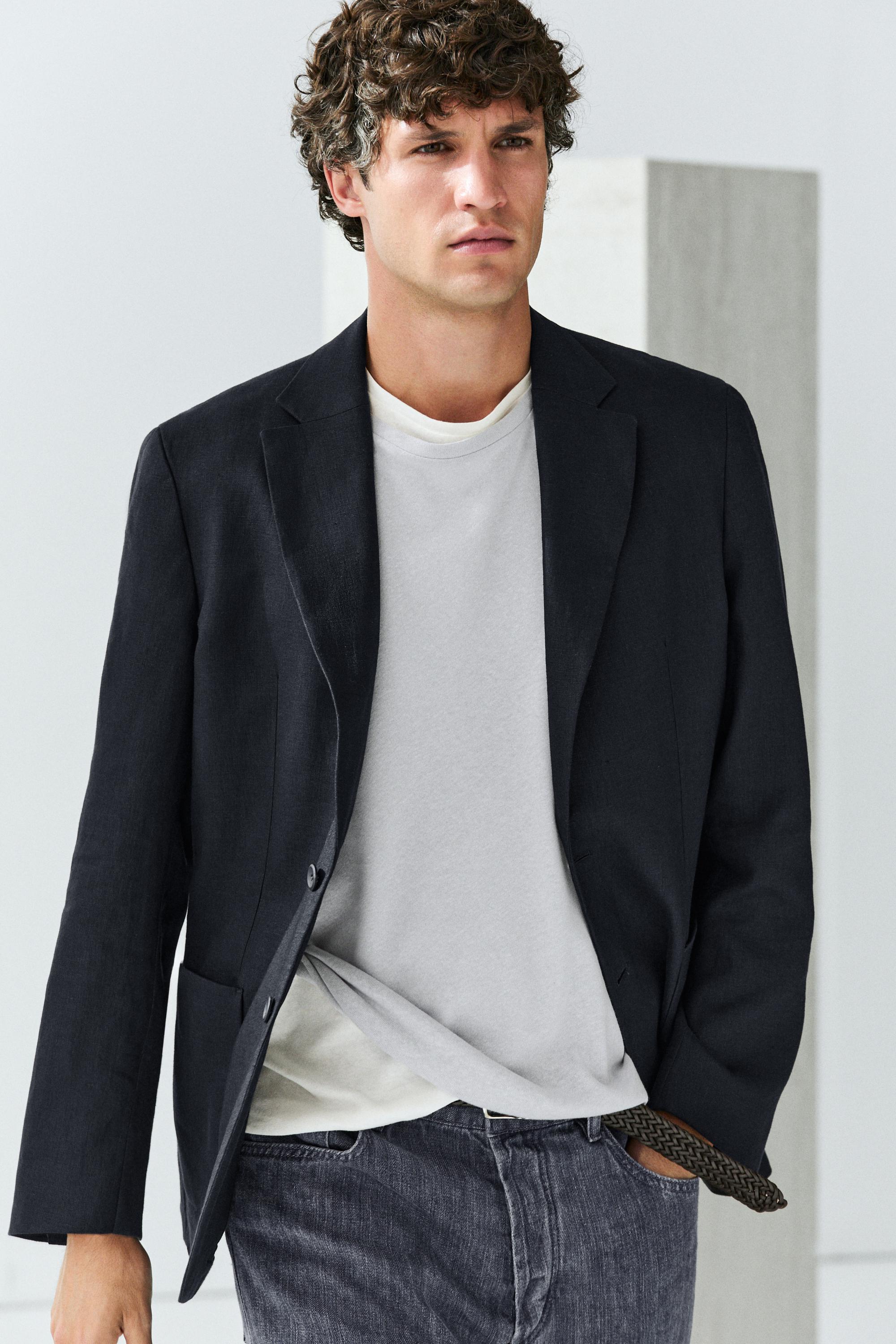 100% linen suit blazer — NAVY BLUE