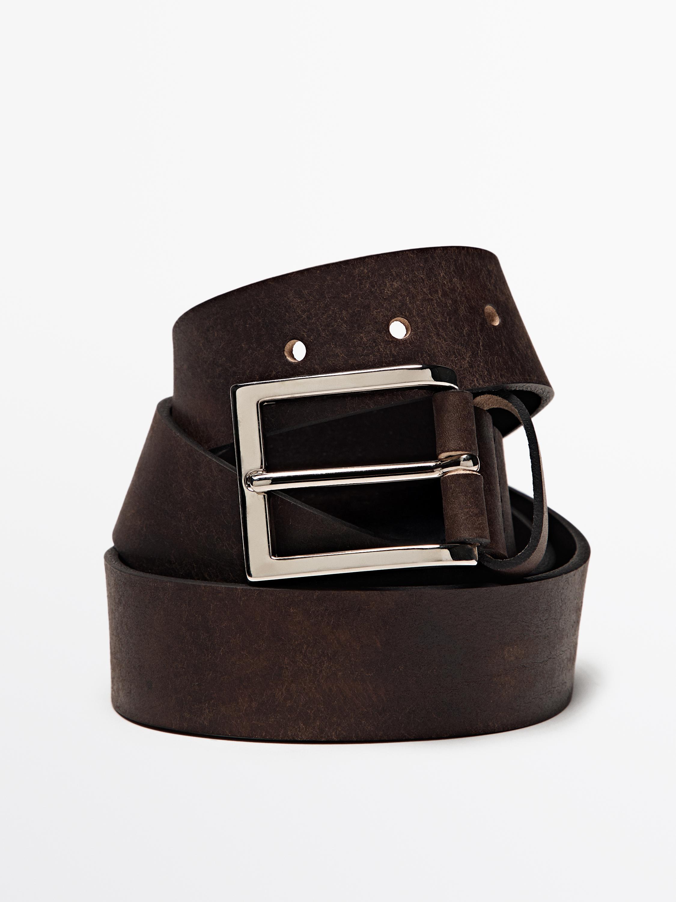 Distressed leather belt — MOLE BROWN