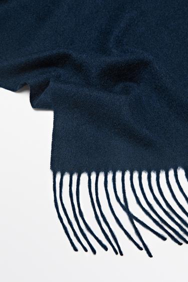 Fringed 100% cashmere knit scarf — INK BLUE 5