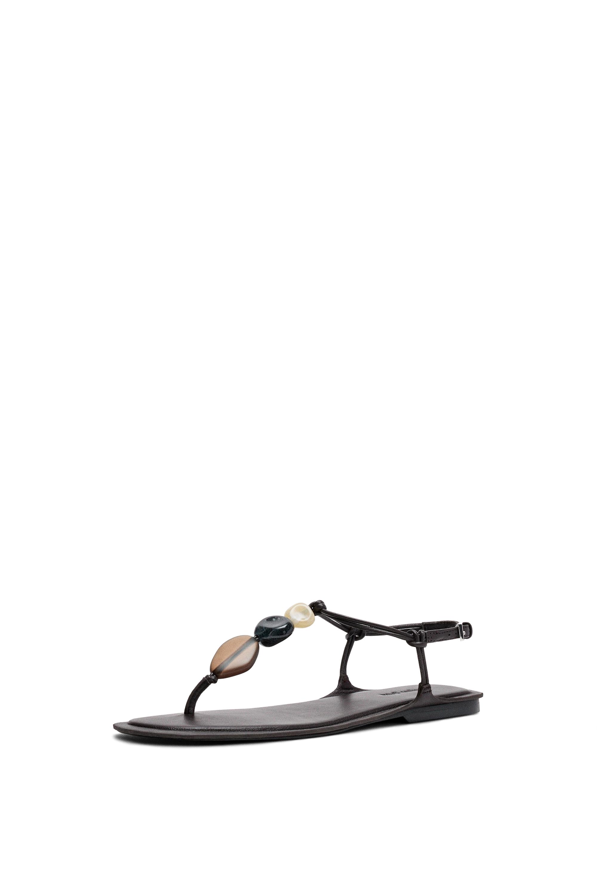 Flat slider sandals with stones — BROWN