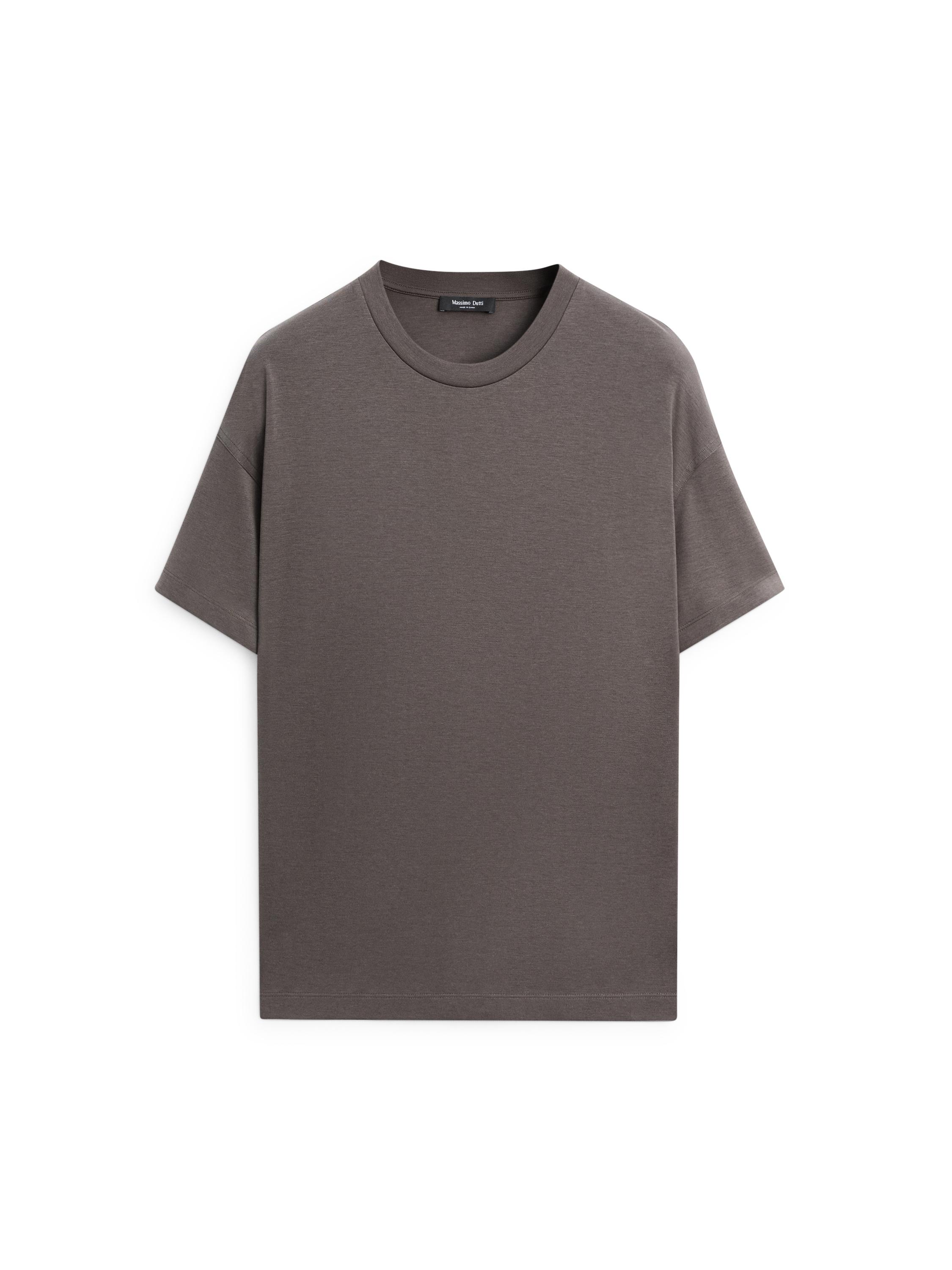 Boxy fit short sleeve cotton blend T-shirt — KHAKI