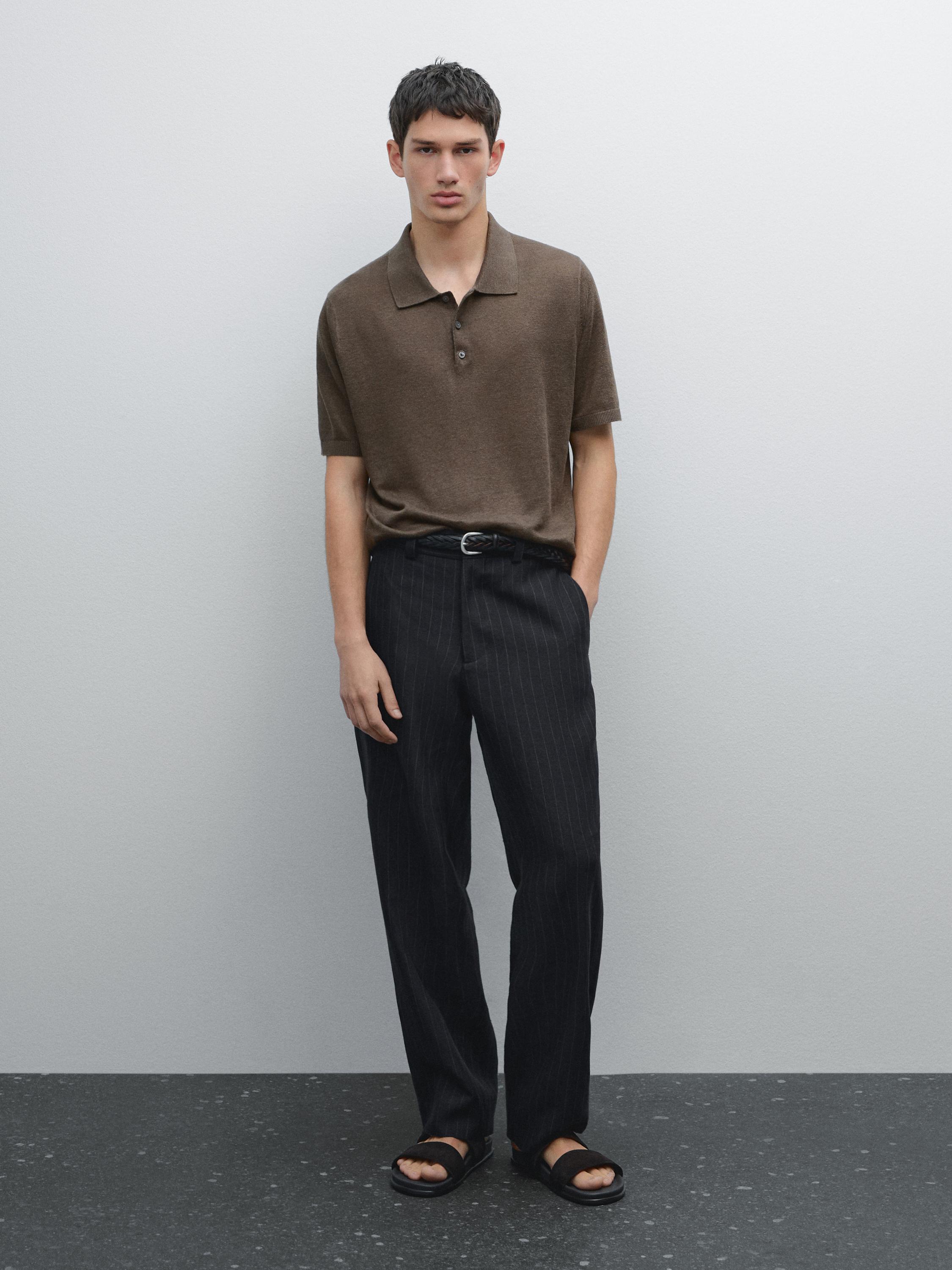 100% linen knit polo shirt