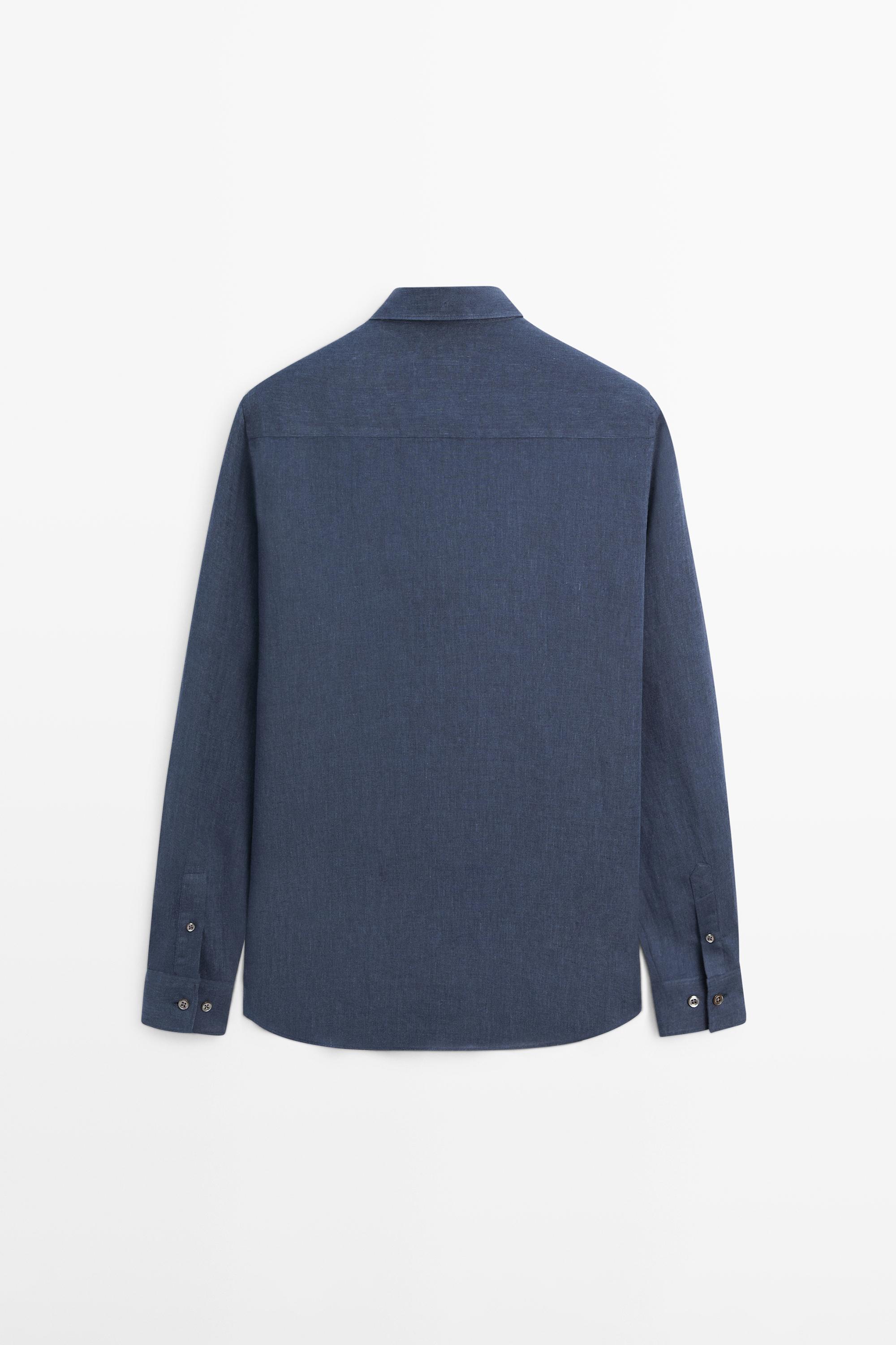 100% linen regular fit shirt — PETROL BLUE