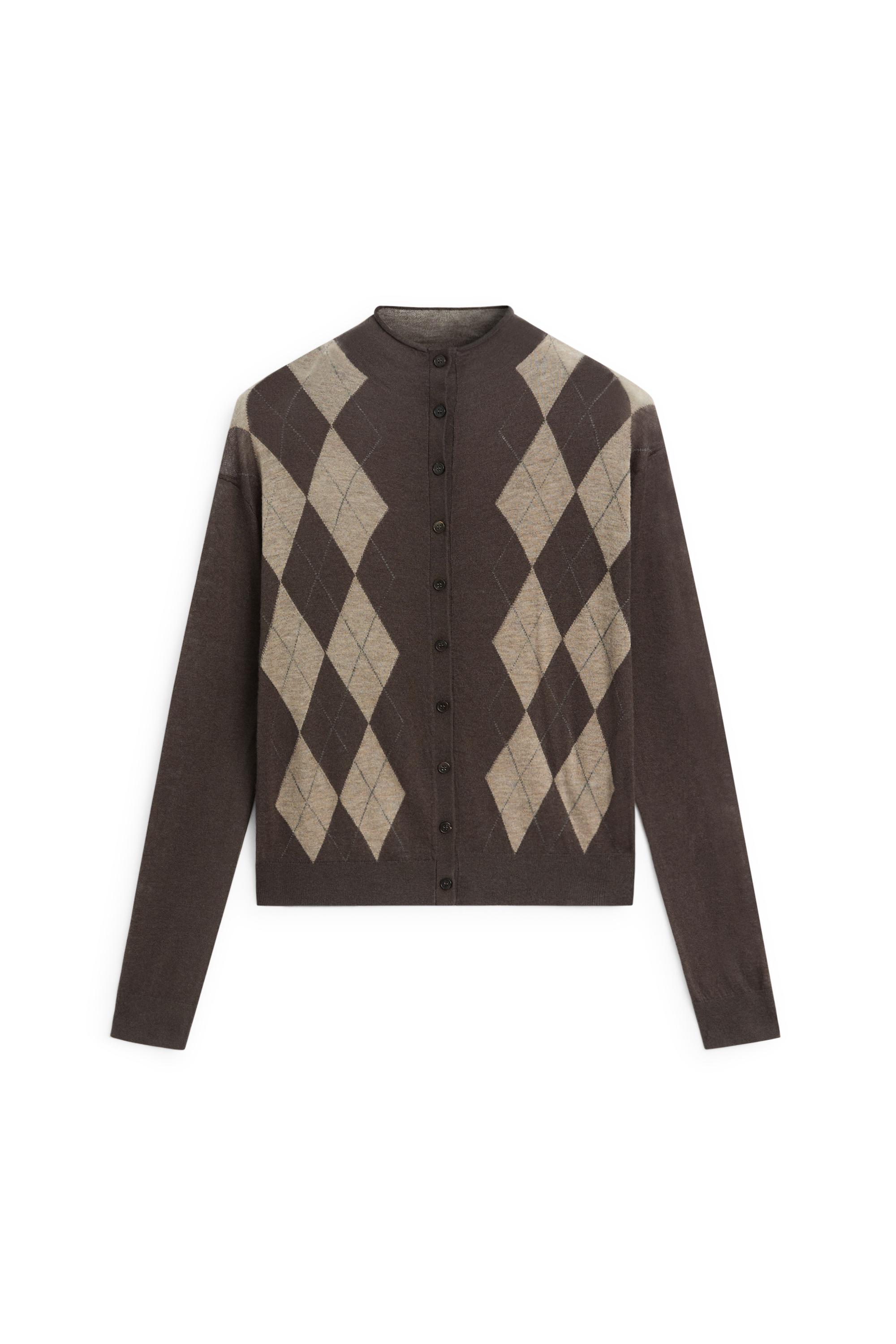 100% wool argyle knit cardigan — GREY