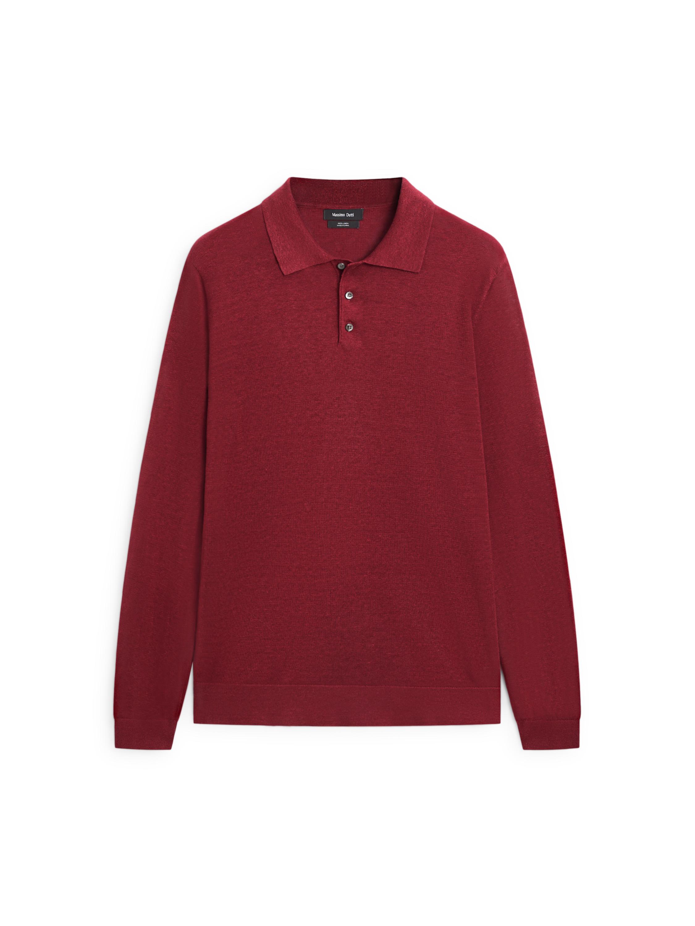 100% linen knit polo collar sweater — Wine Red