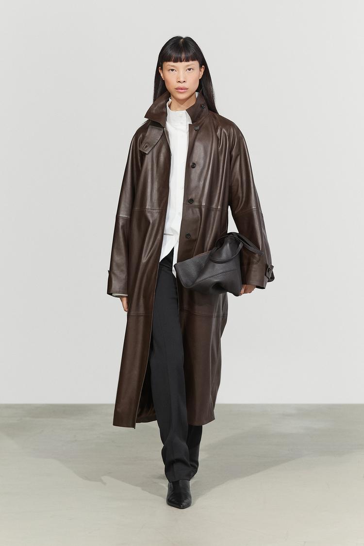 Long Nappa leather trench coat — Chocolate