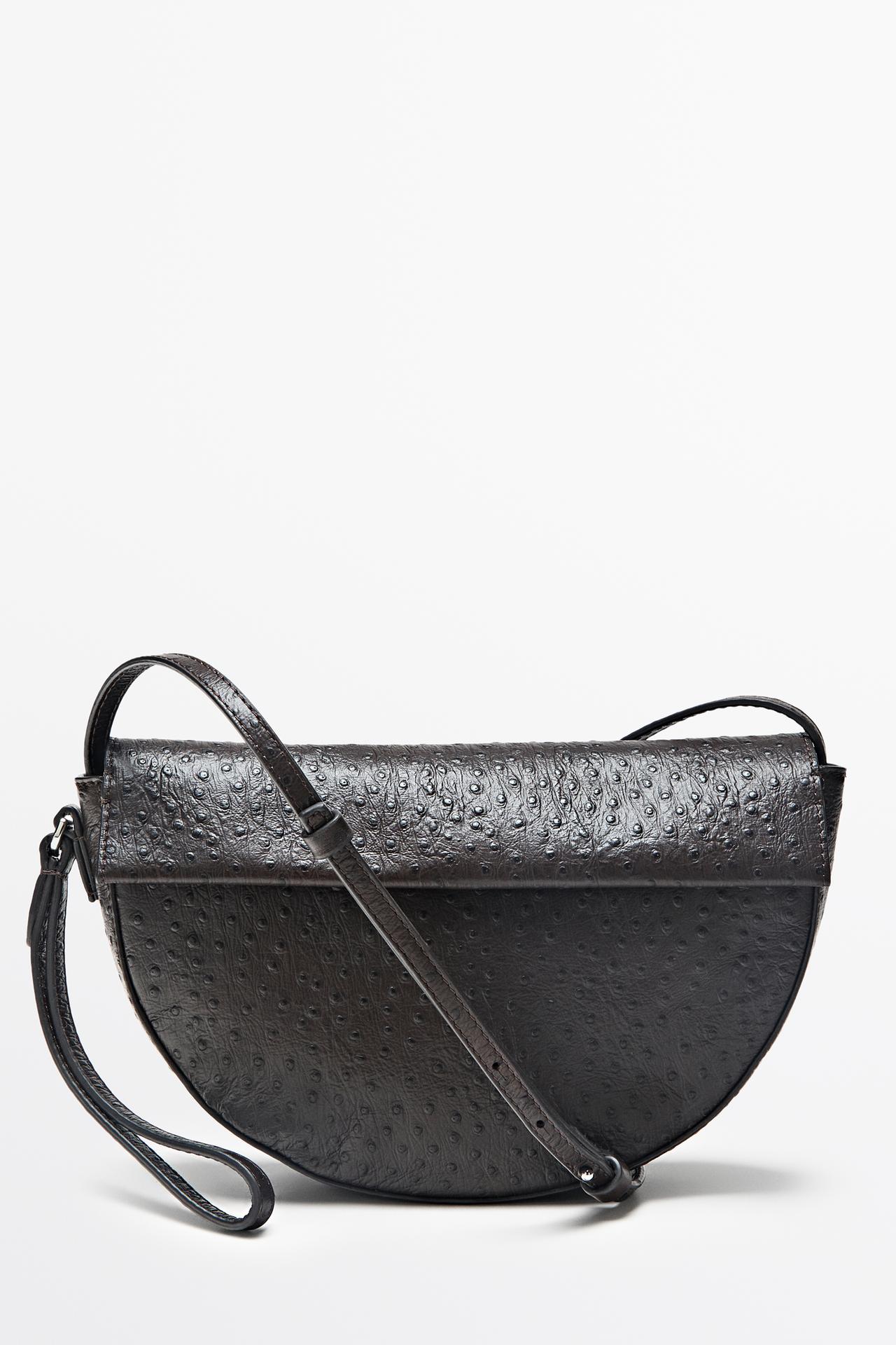 Textured nappa leather crescent handbag — BROWN